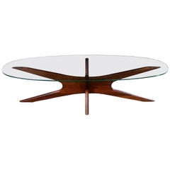 Adrian Pearsall Walnut and Glass Jacks 893-TGO Oval Coffee Table