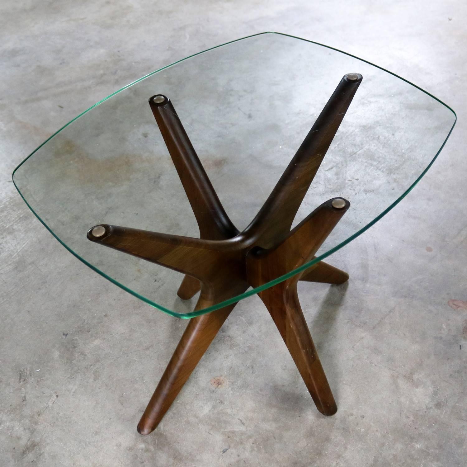 American Adrian Pearsall Walnut and Glass Jacks Side Table, Mid-Century Modern