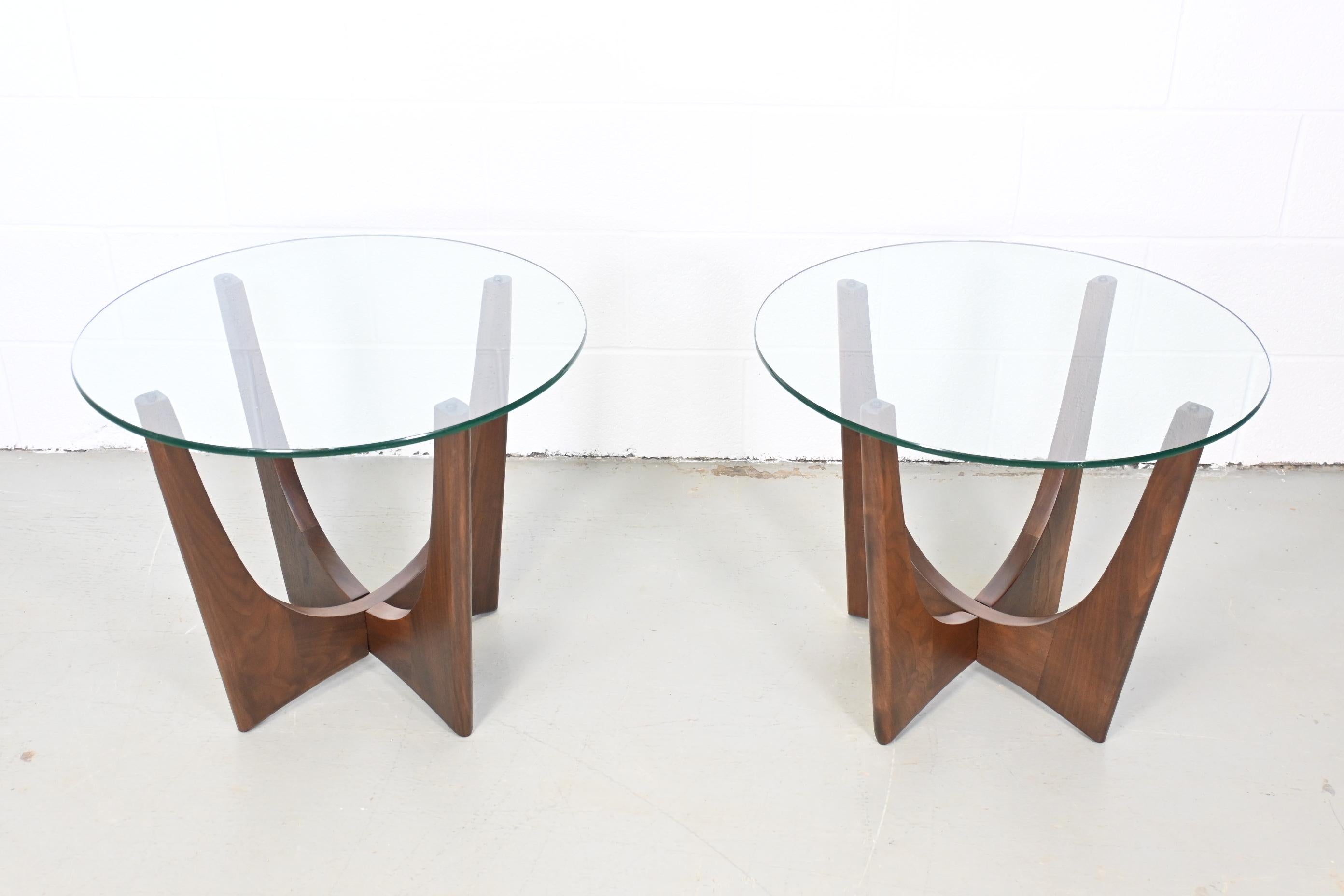 American Adrian Pearsall Style Walnut and Glass Mid Century Modern Side or End Tables