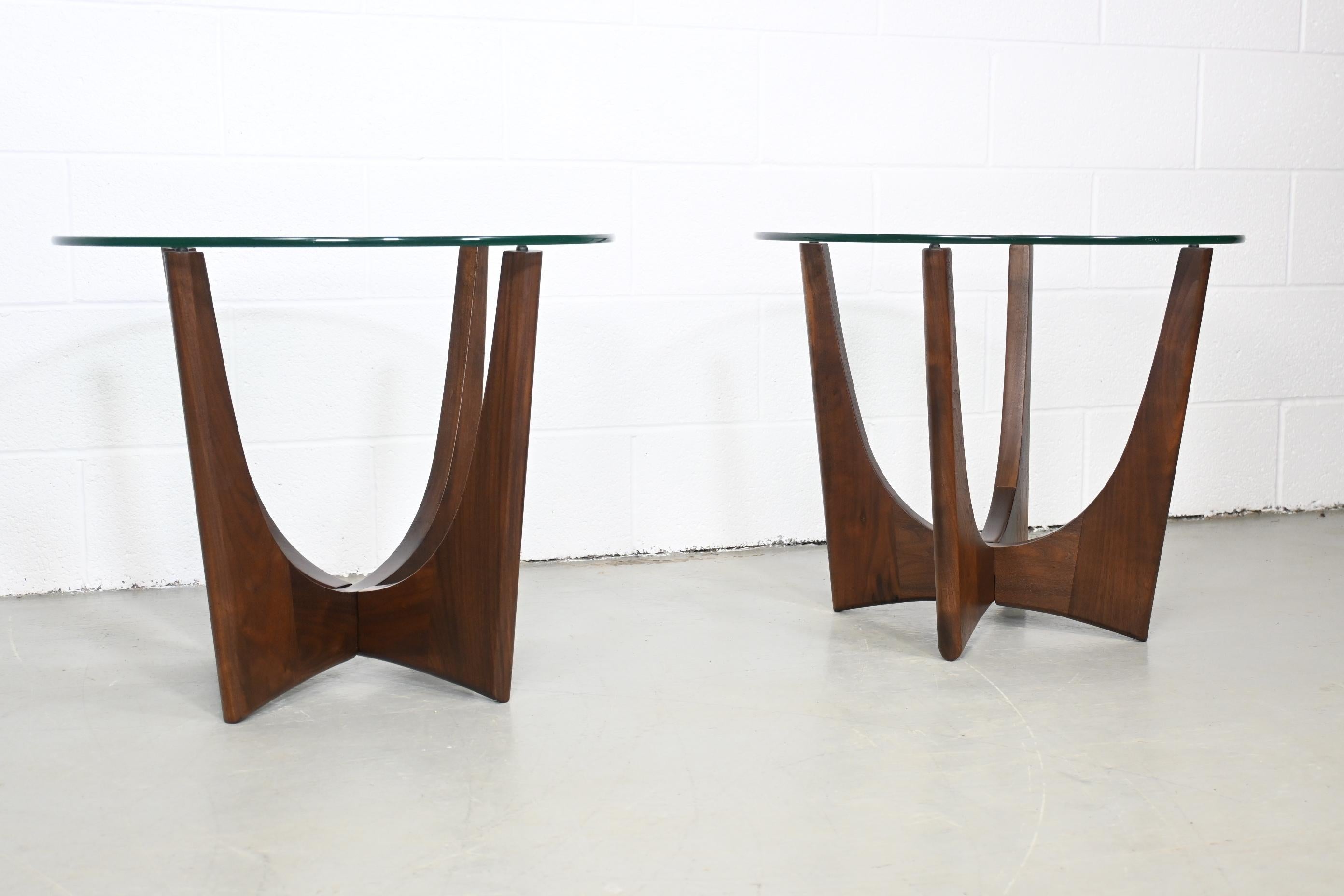 Adrian Pearsall Style Walnut and Glass Mid Century Modern Side or End Tables 1