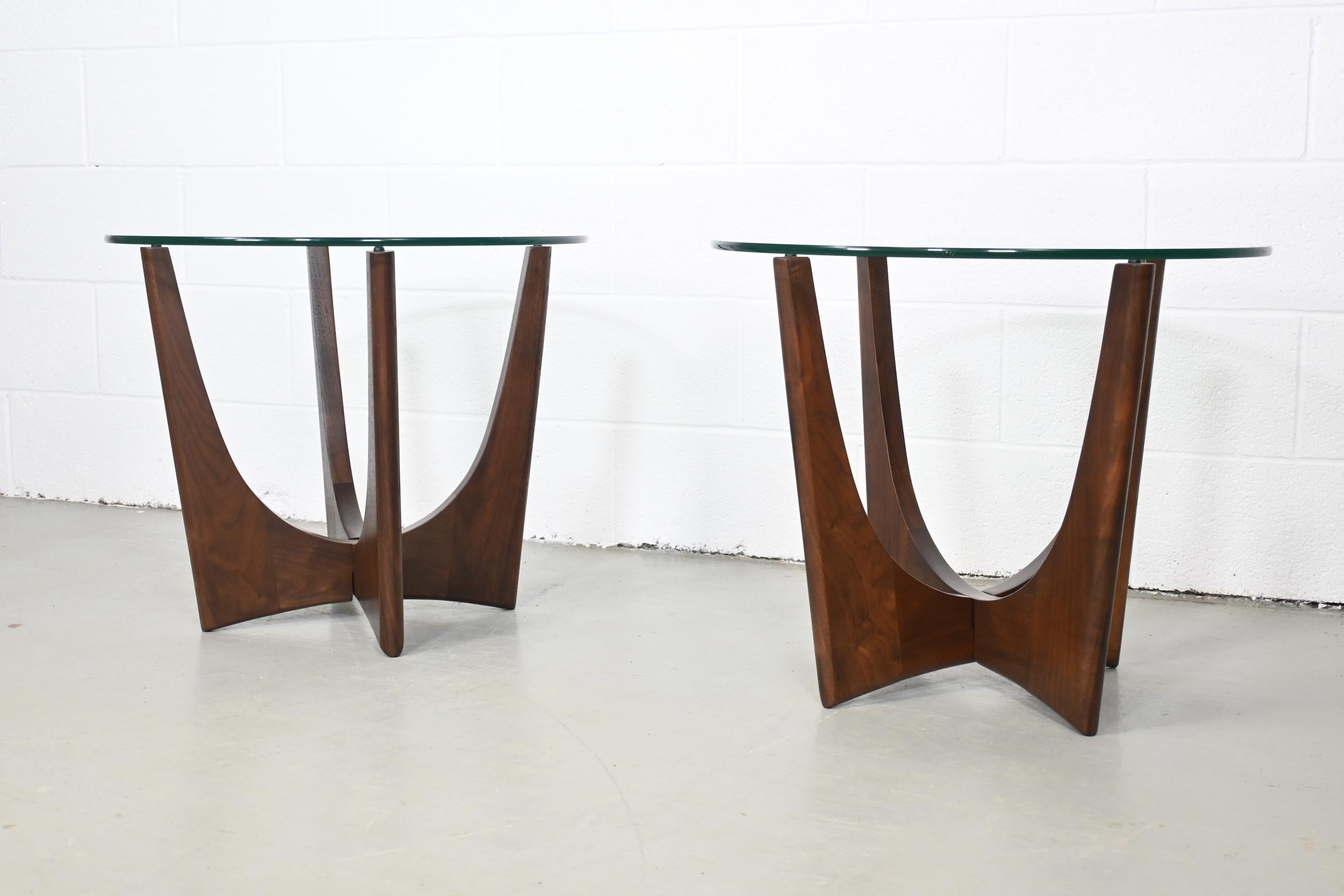 Adrian Pearsall Style Walnut and Glass Mid Century Modern Side or End Tables 2