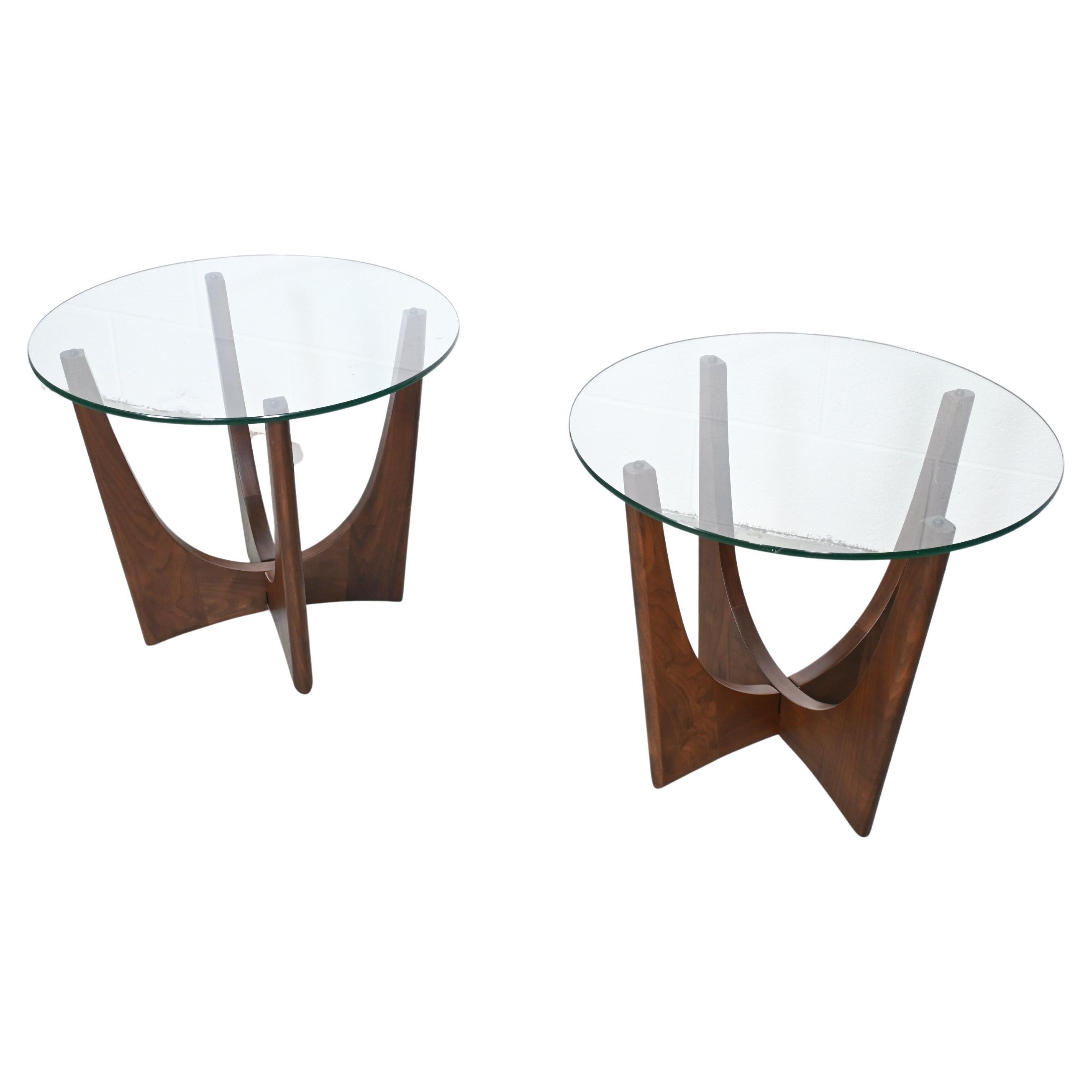 Adrian Pearsall Style Walnut and Glass Mid Century Modern Side or End Tables