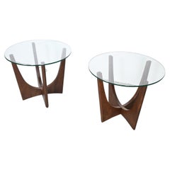 Adrian Pearsall Style Walnut and Glass Mid Century Modern Side or End Tables