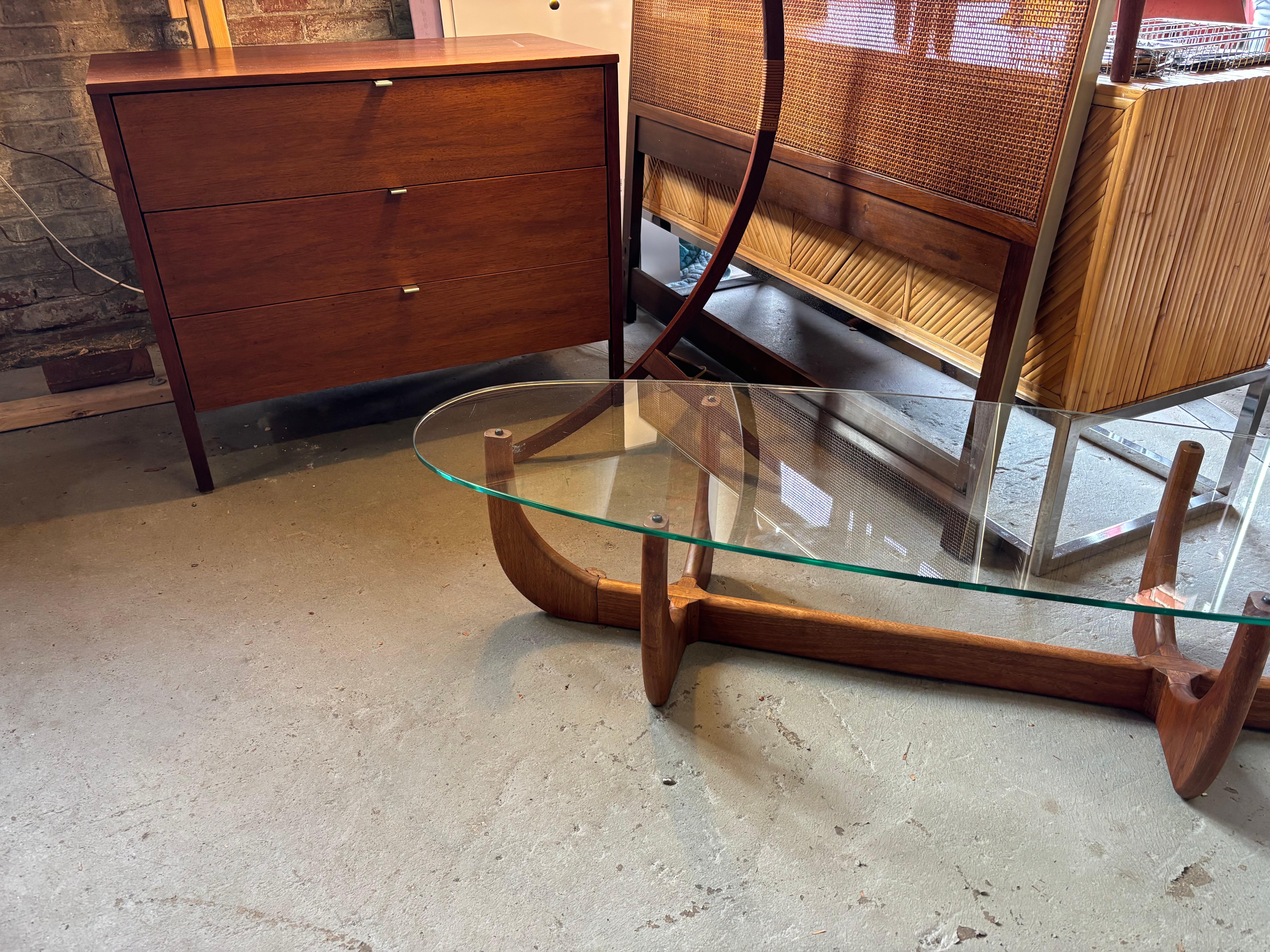 Adrian Pearsall Walnut and Glass Skeleton Coffee Table 4