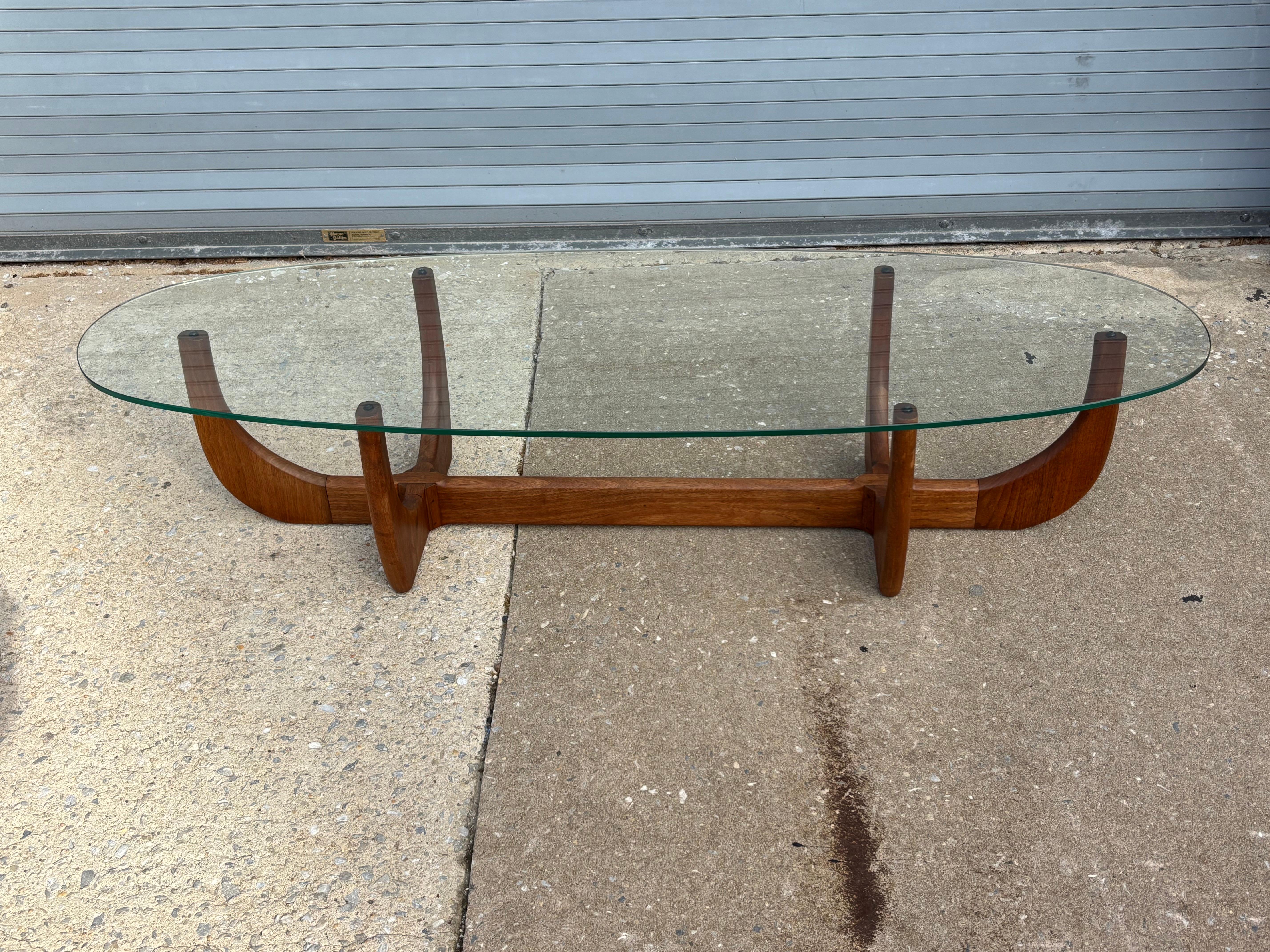 American Adrian Pearsall Walnut and Glass Skeleton Coffee Table