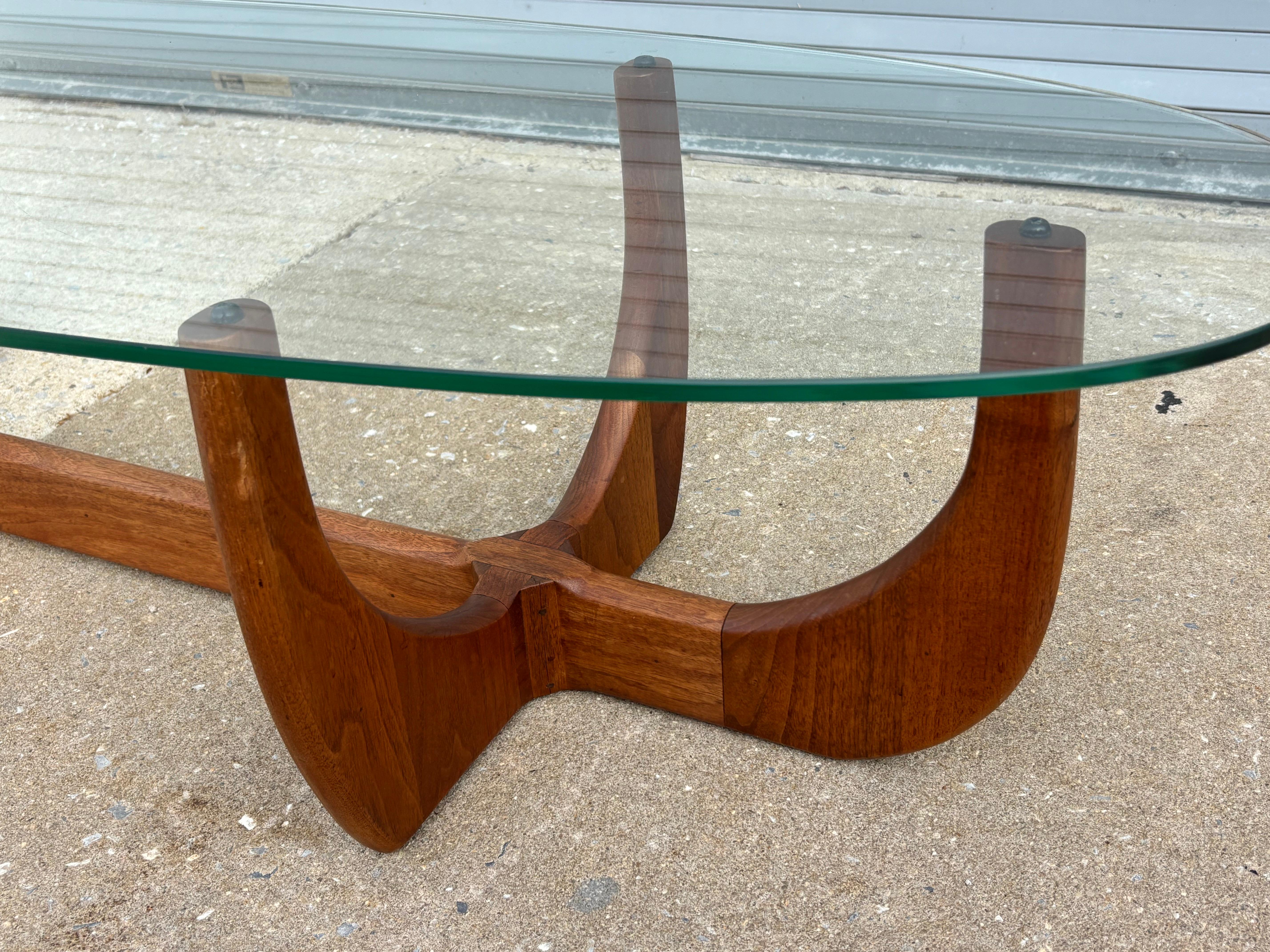 Adrian Pearsall Walnut and Glass Skeleton Coffee Table In Good Condition In Philadelphia, PA