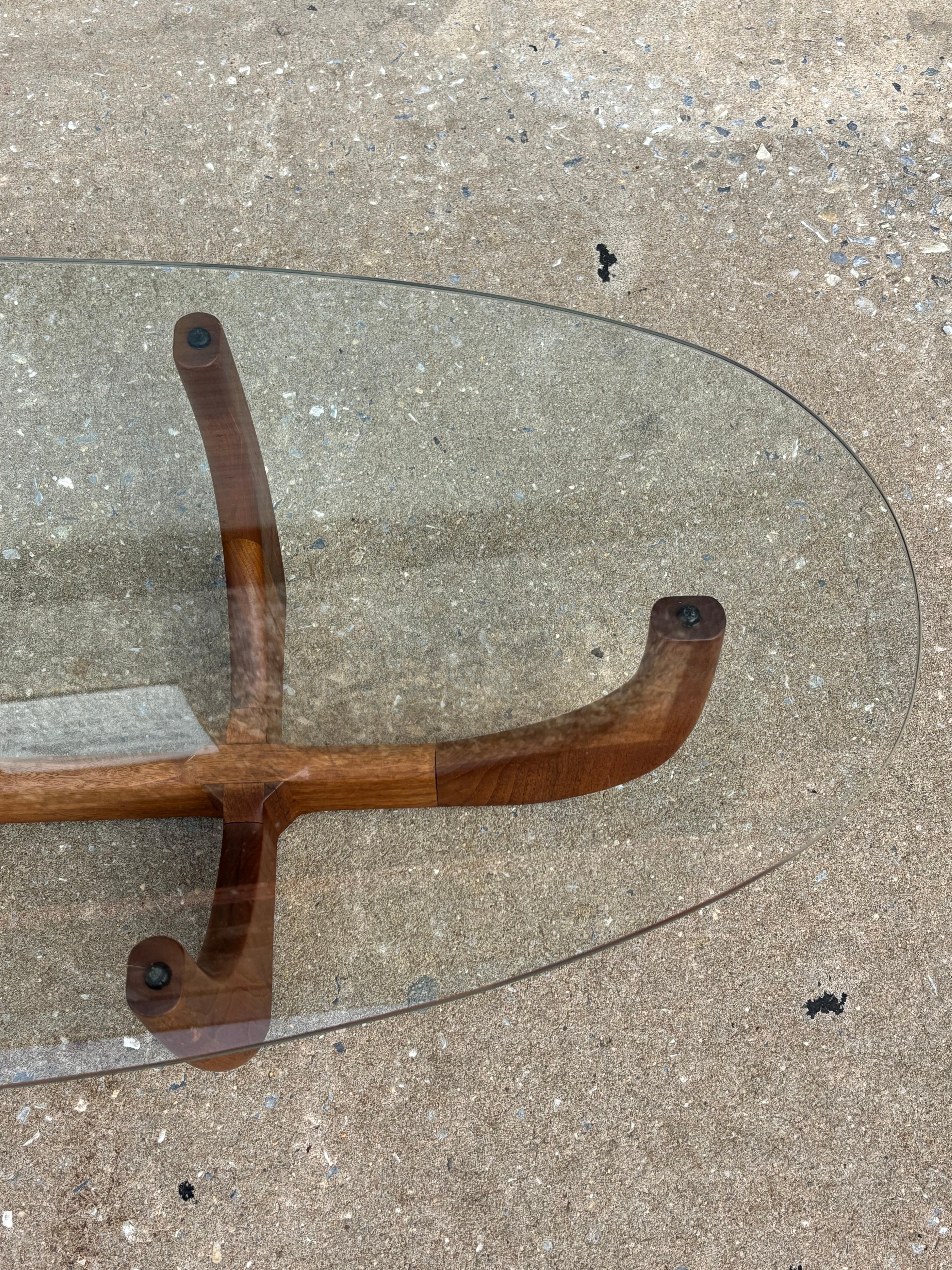 Adrian Pearsall Walnut and Glass Skeleton Coffee Table 2