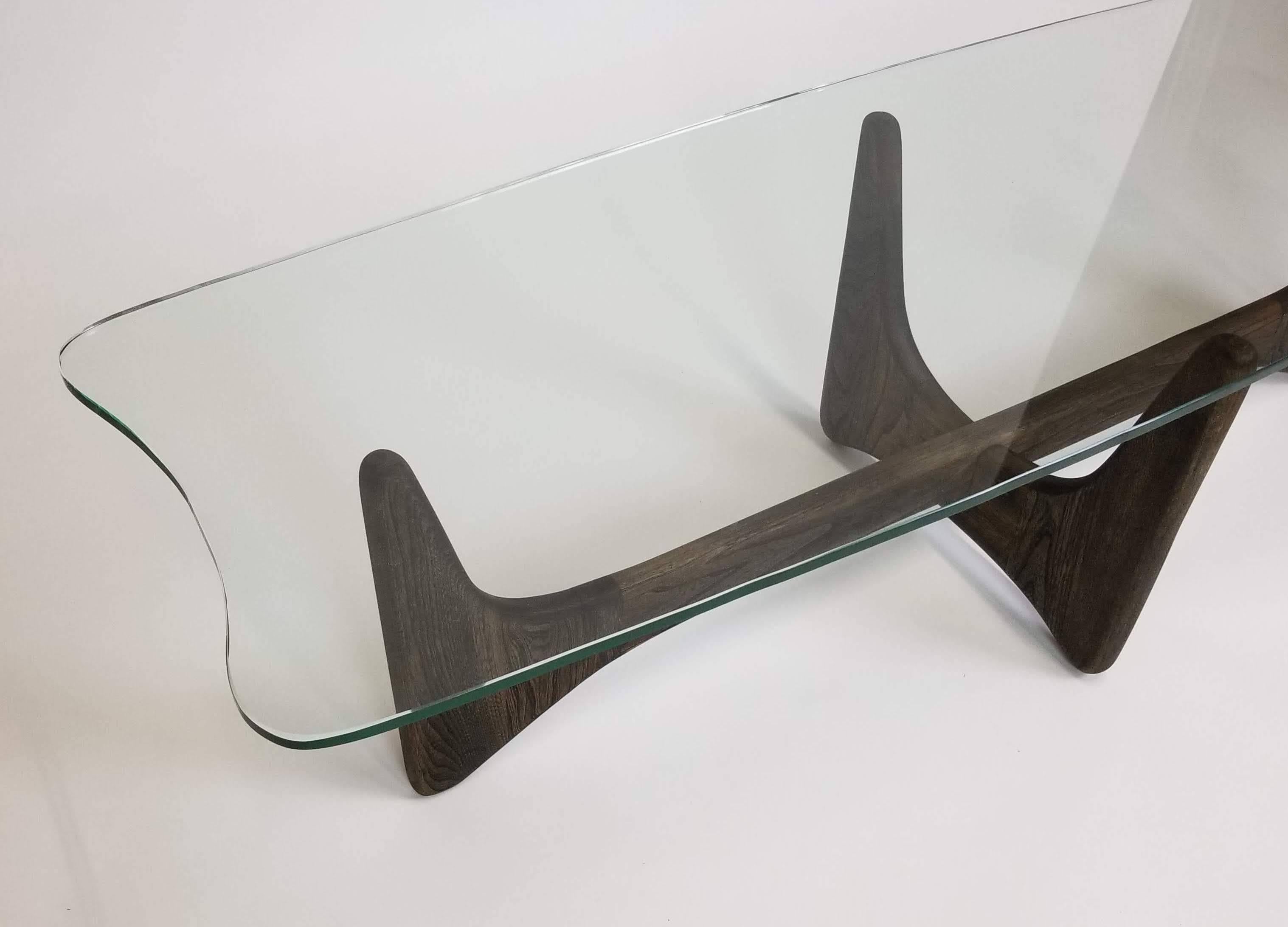 American Adrian Pearsall Walnut and Glass Stingray Coffee Table