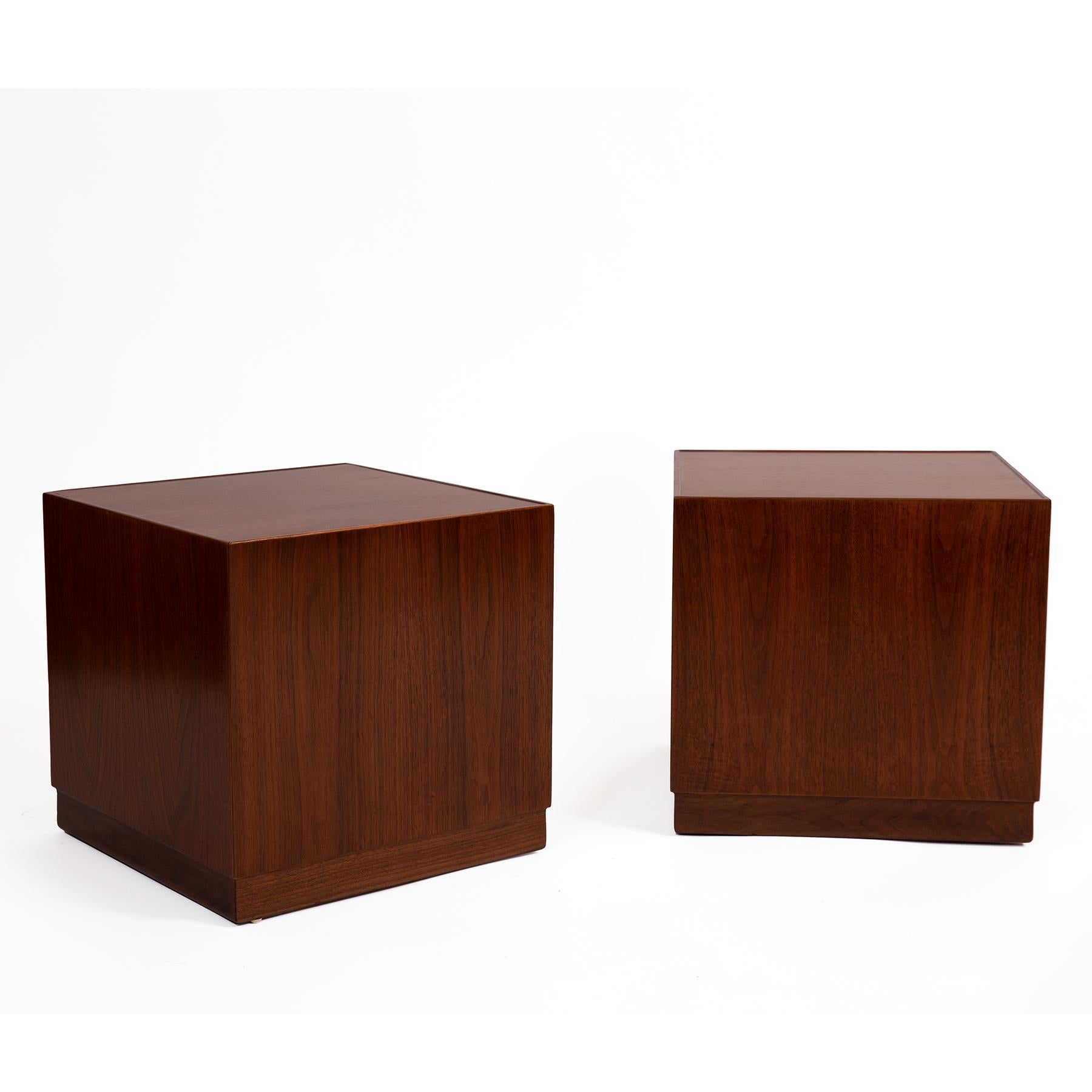 Pair of Adrian Pearsall walnut cube tables circa early 1970s. Perfect as end tables, night stands or pedestals for art. Newly finished. Price listed is for the pair.