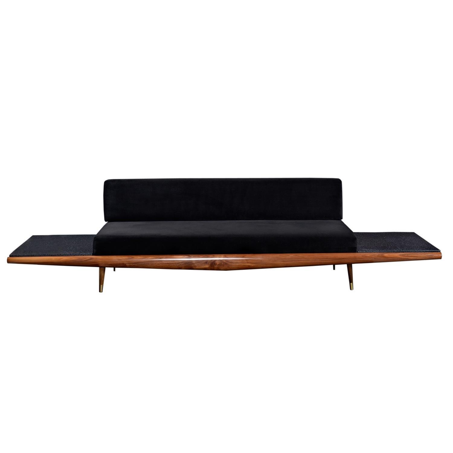 Mid-Century Modern Adrian Pearsall Walnut Daybed Platform Sofa with Floating Terrazzo End Tables