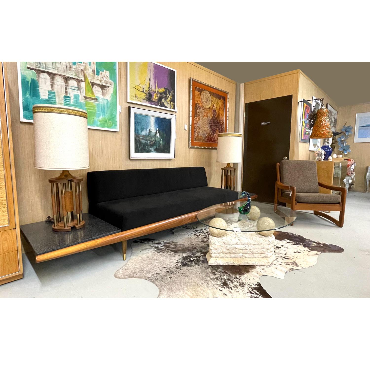 Mid-20th Century Adrian Pearsall Walnut Daybed Platform Sofa with Floating Terrazzo End Tables