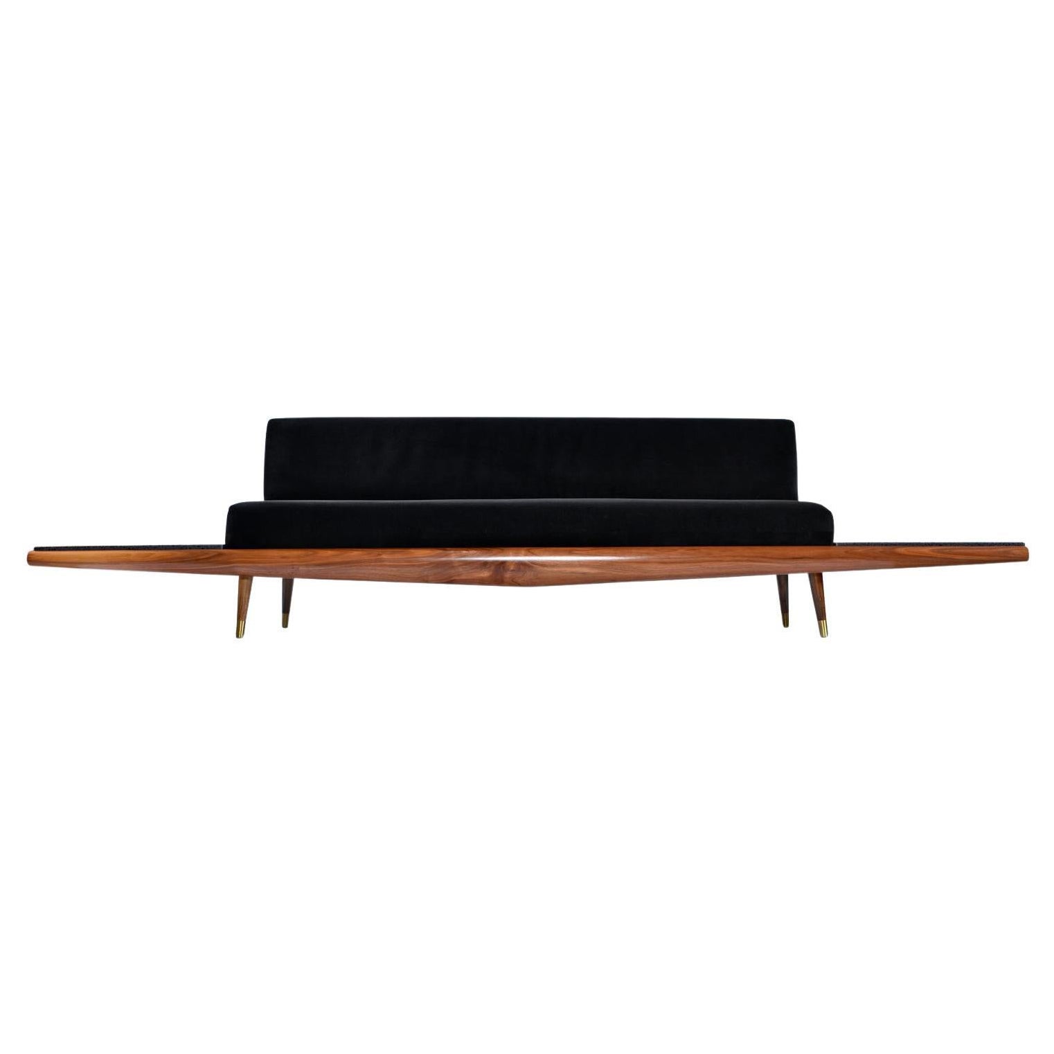 Adrian Pearsall Walnut Daybed Platform Sofa with Floating Terrazzo End Tables