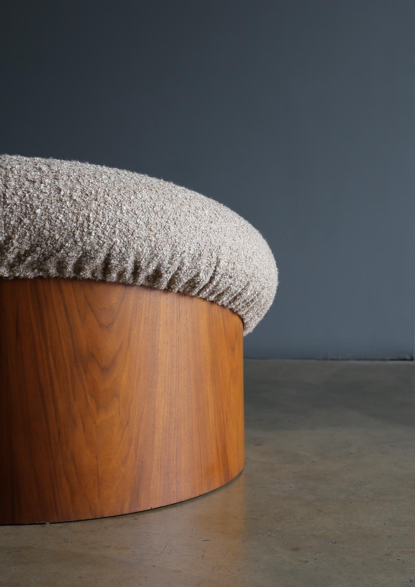 Fabric Adrian Pearsall Walnut Drum Chair for Craft Associates, circa 1970