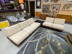 Adrian Pearsall Sofá seccional con tiras de piel de nogal y pizarra para Craft Associates