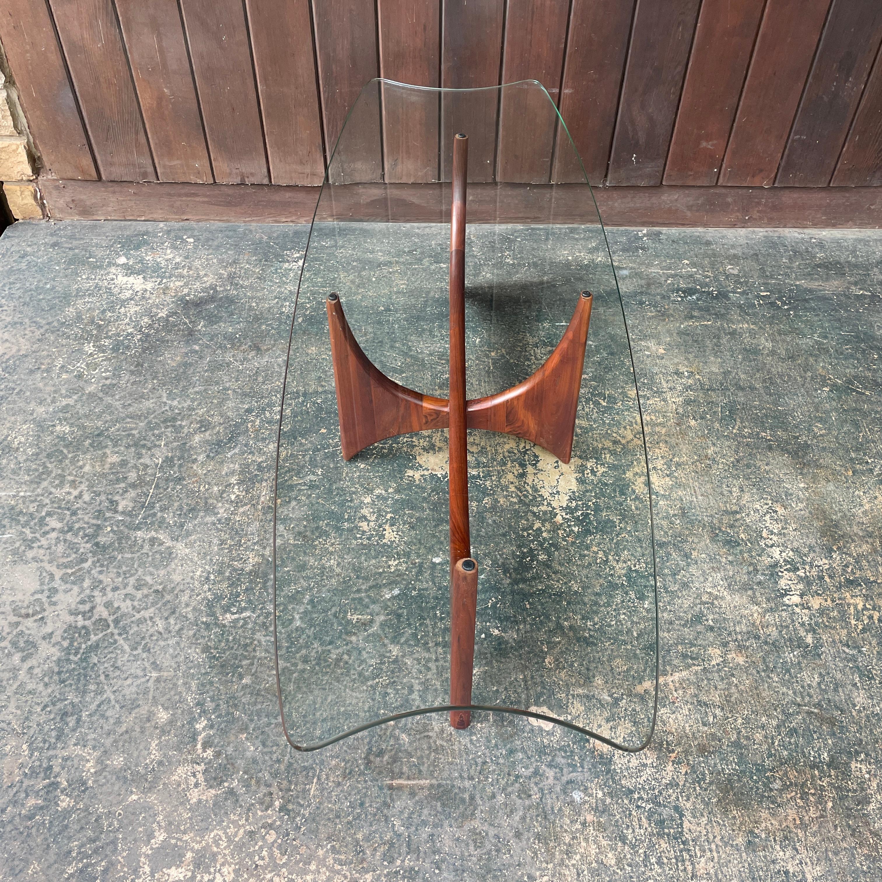 Adrian Pearsall Walnut Stingray Glass Coffee Table 1960s Mid-Century Rare Design For Sale 4