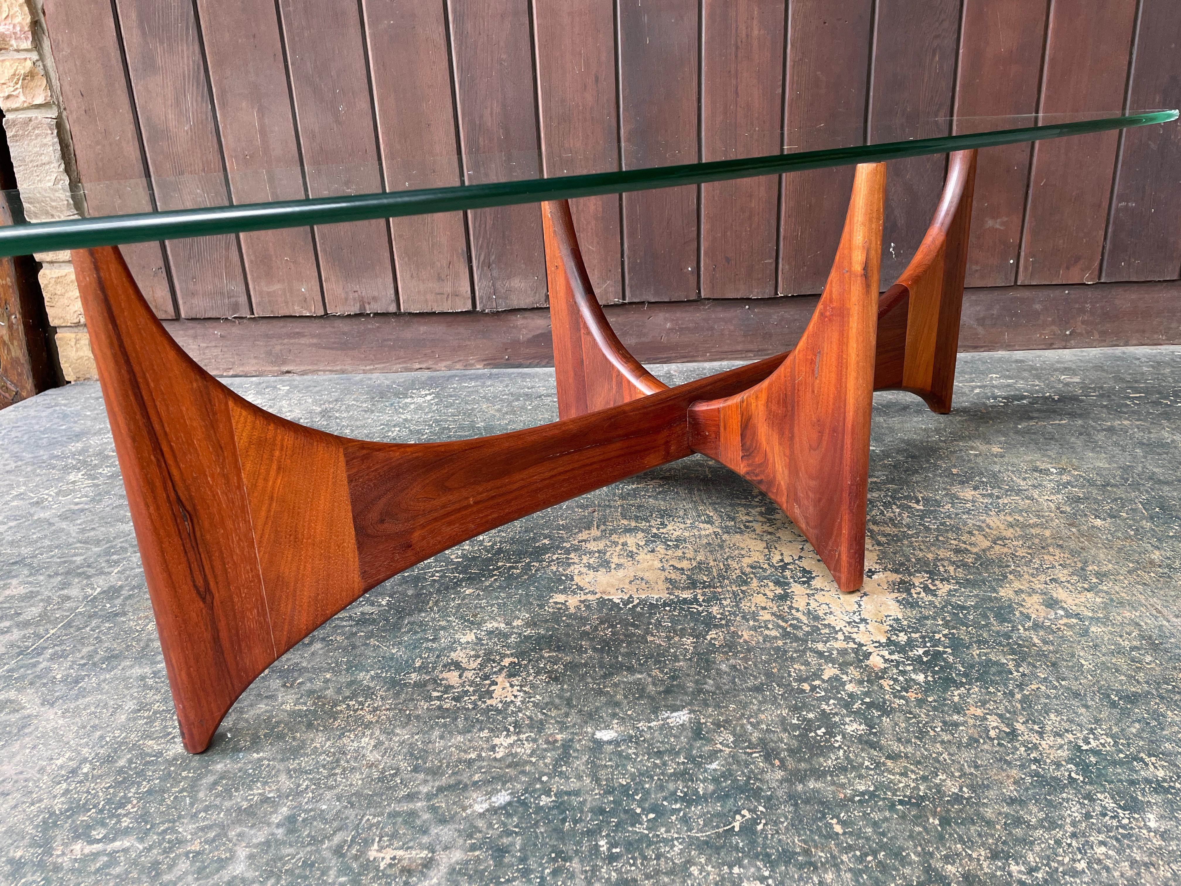 Adrian Pearsall Walnut Stingray Glass Coffee Table 1960s Mid-Century Rare Design For Sale 7