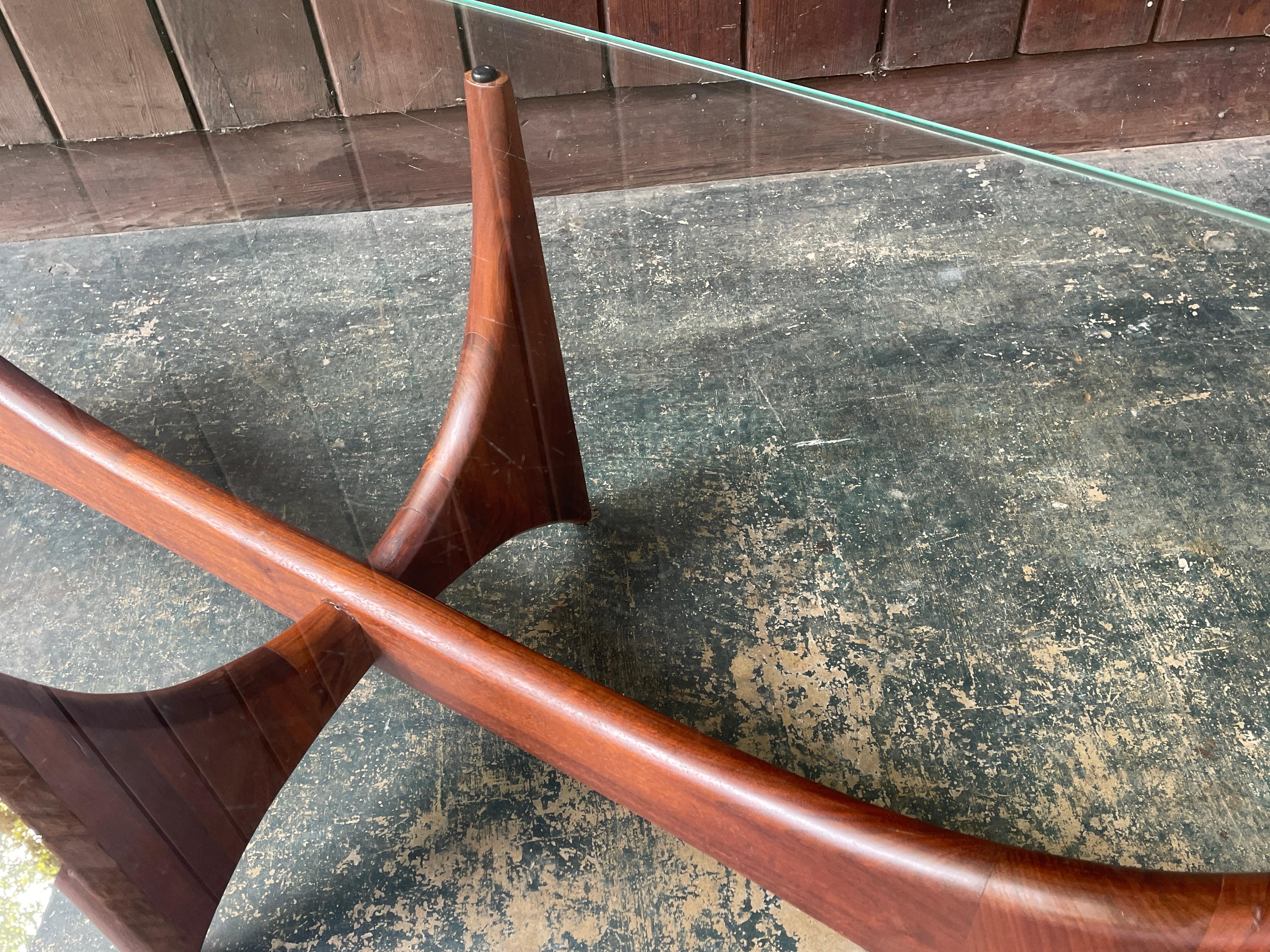 Adrian Pearsall Walnut Stingray Glass Coffee Table 1960s Mid-Century Rare Design For Sale 8