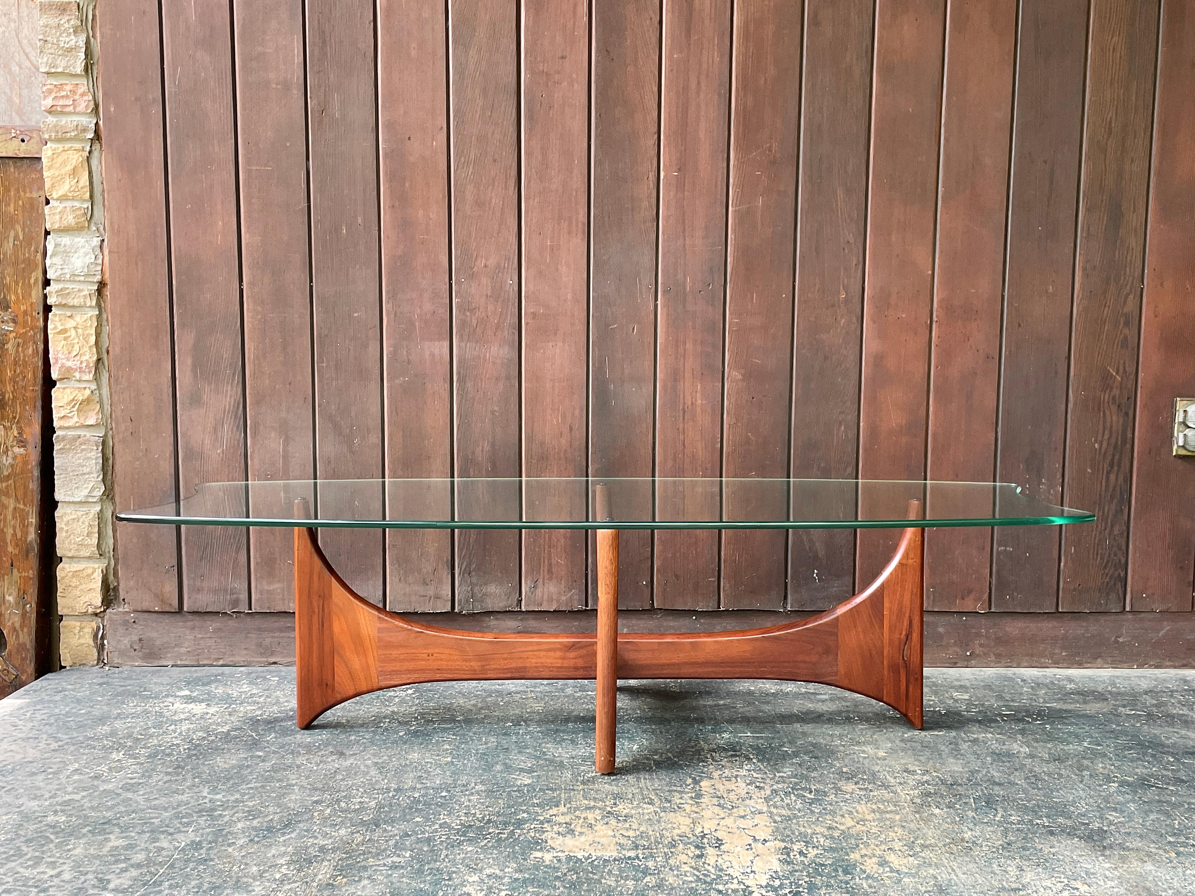 American Adrian Pearsall Walnut Stingray Glass Coffee Table 1960s Mid-Century Rare Design For Sale