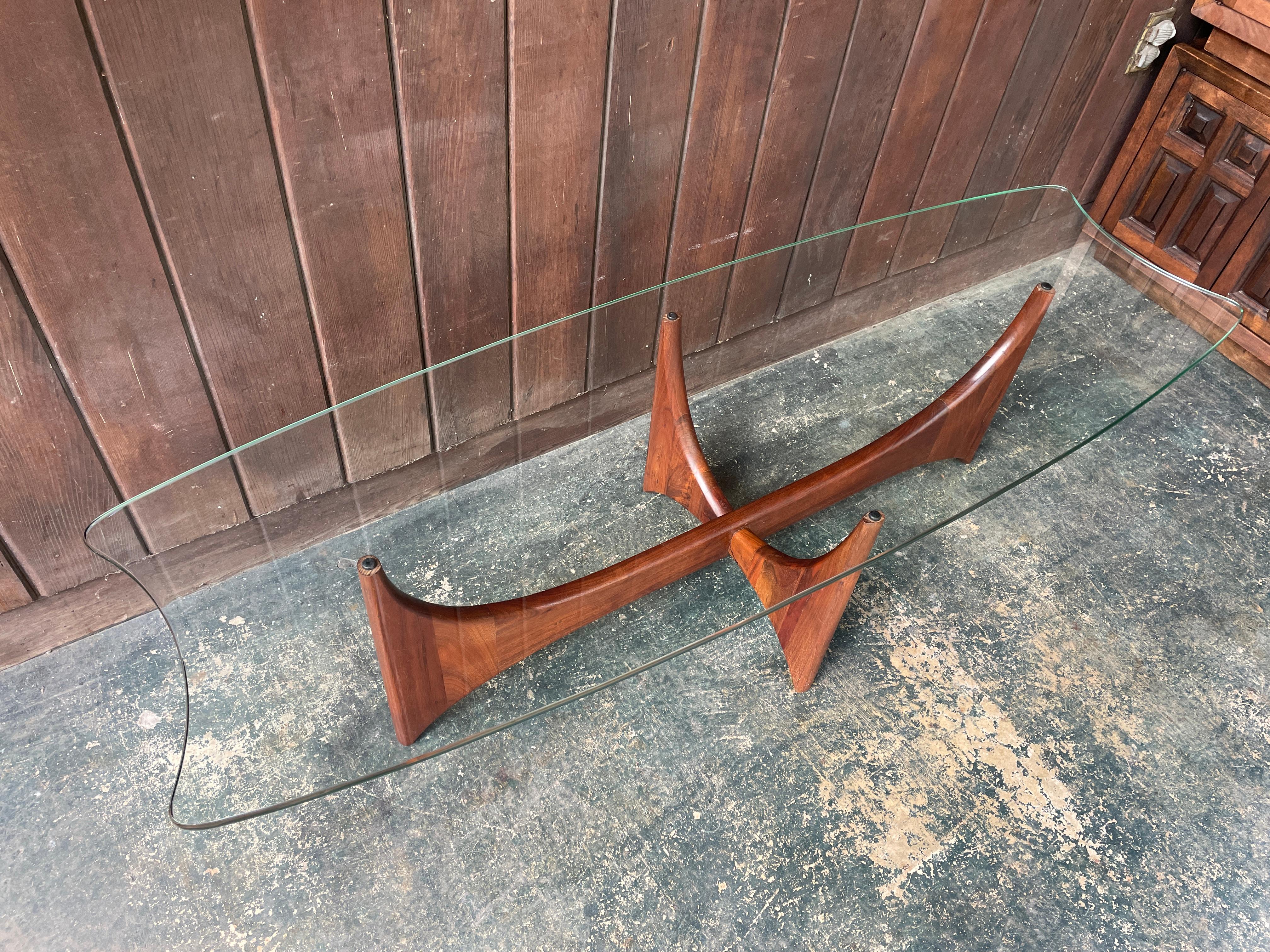 Mid-20th Century Adrian Pearsall Walnut Stingray Glass Coffee Table 1960s Mid-Century Rare Design For Sale