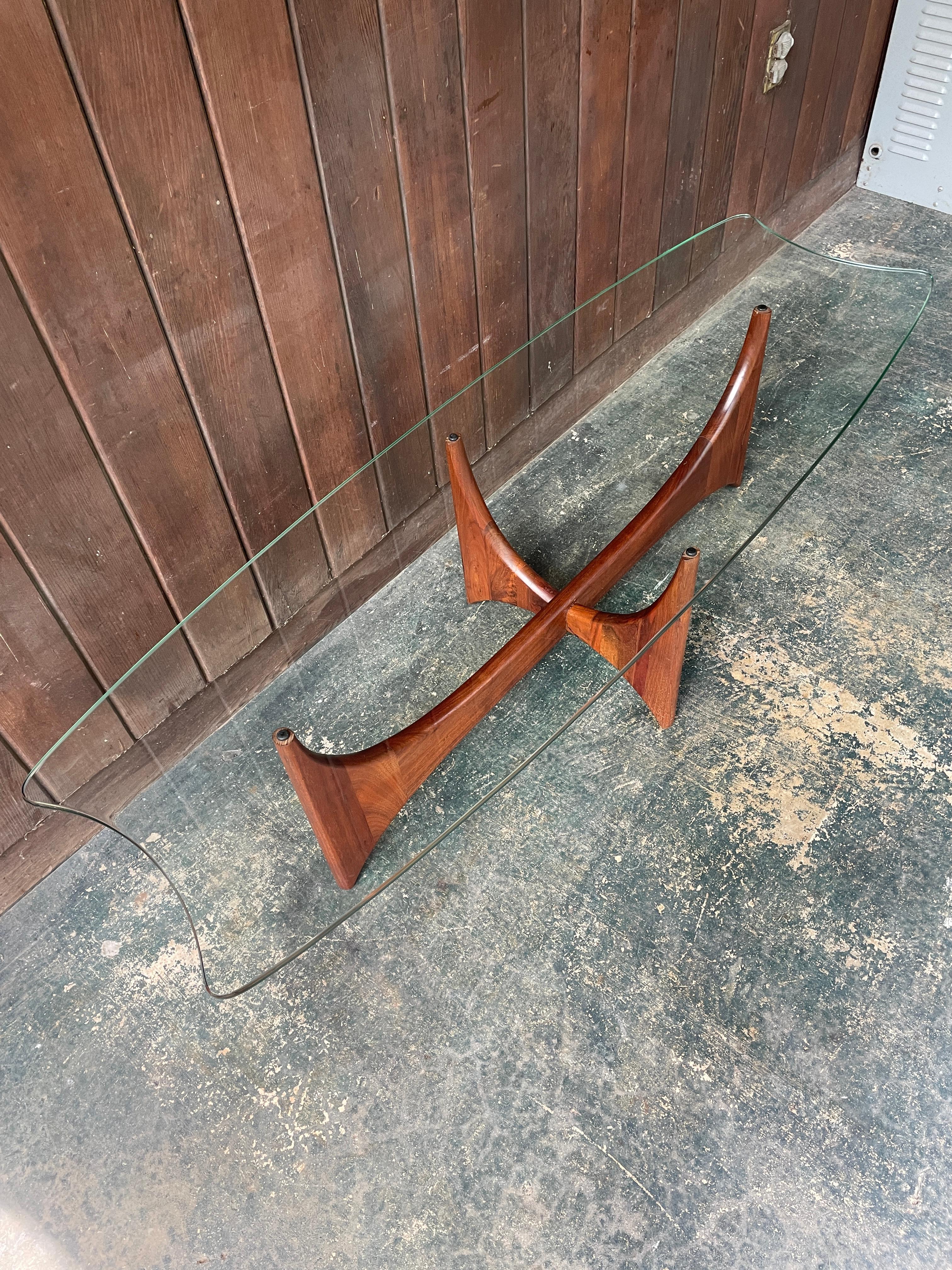 Adrian Pearsall Walnut Stingray Glass Coffee Table 1960s Mid-Century Rare Design For Sale 1