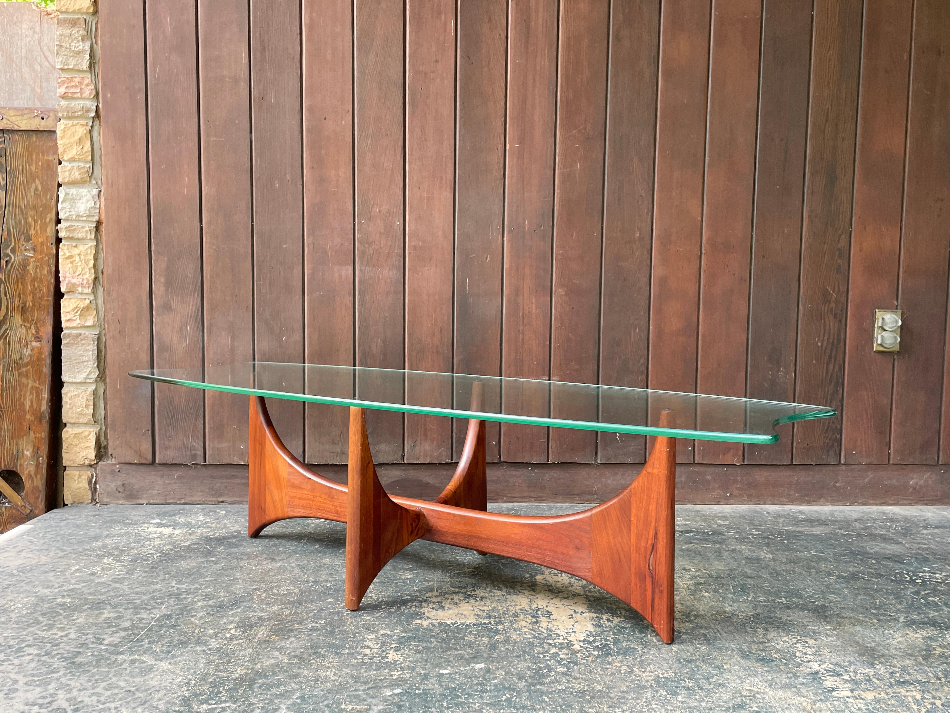 Adrian Pearsall Walnut Stingray Glass Coffee Table 1960s Mid-Century Rare Design For Sale 2