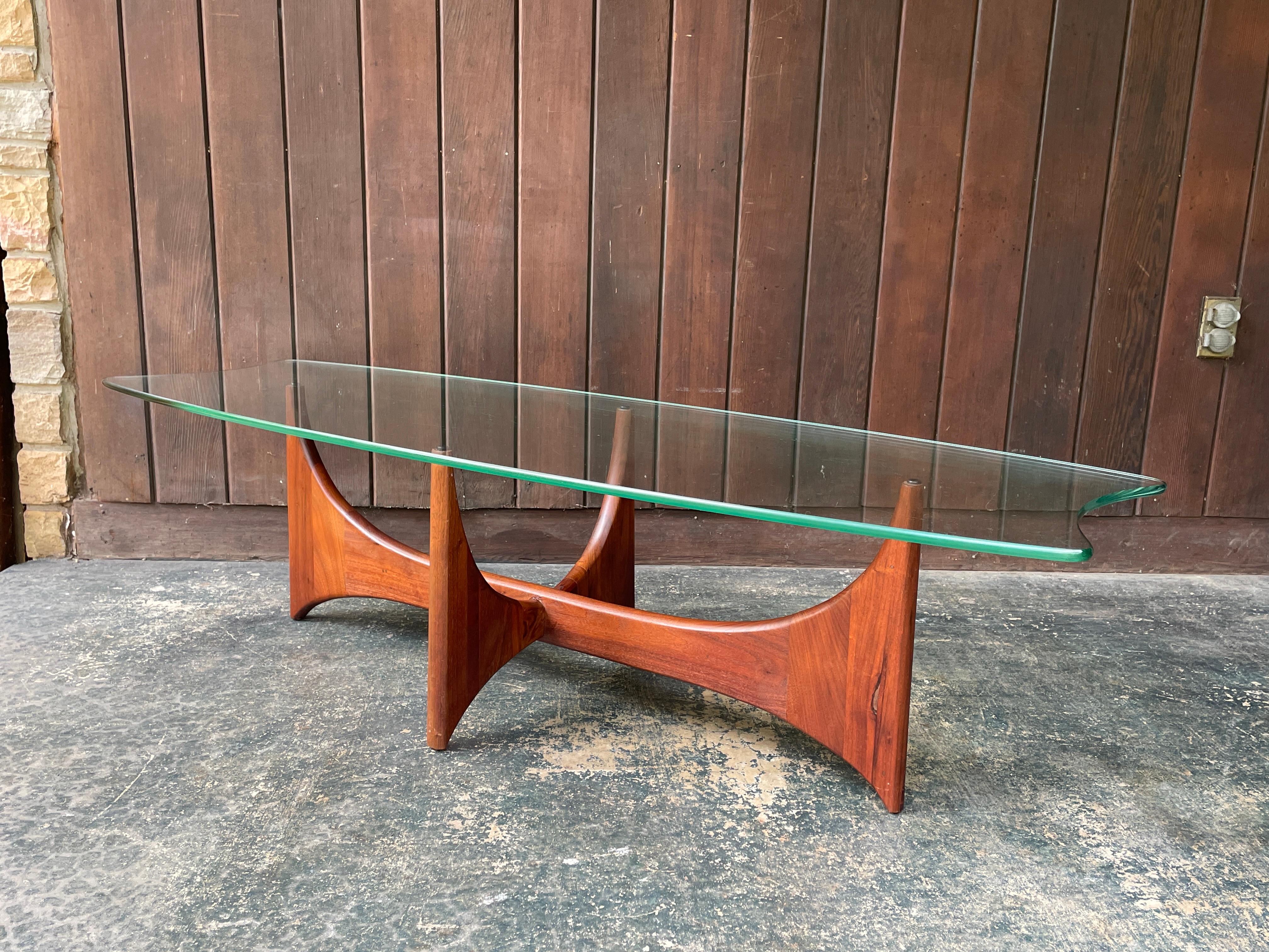 Rare design by Adrian Pearsall & Craft Associates. Lots of scratches to glass top surface.  Rare Stingray glass top, uncommon.