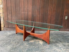 Adrian Pearsall Walnut Stingray Glass Coffee Table 1960s Mid-Century Rare Design