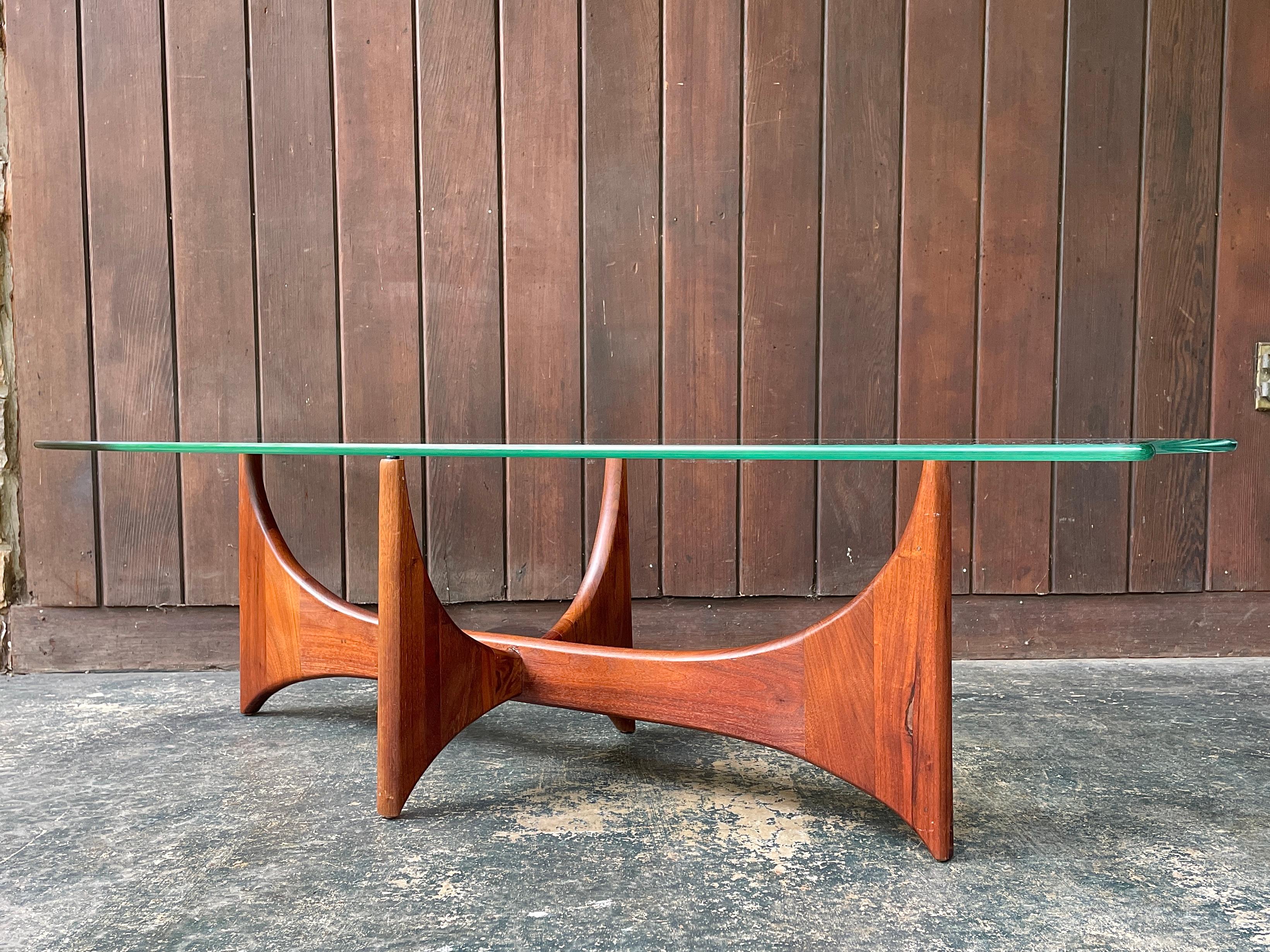 Adrian Pearsall Walnut Stingray Glass Coffee Table 1960s Mid-Century Rare Design For Sale 3