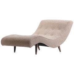 Adrian Pearsall Wave Chaise in Taupe Boucle and Walnut Conical Satin Legs