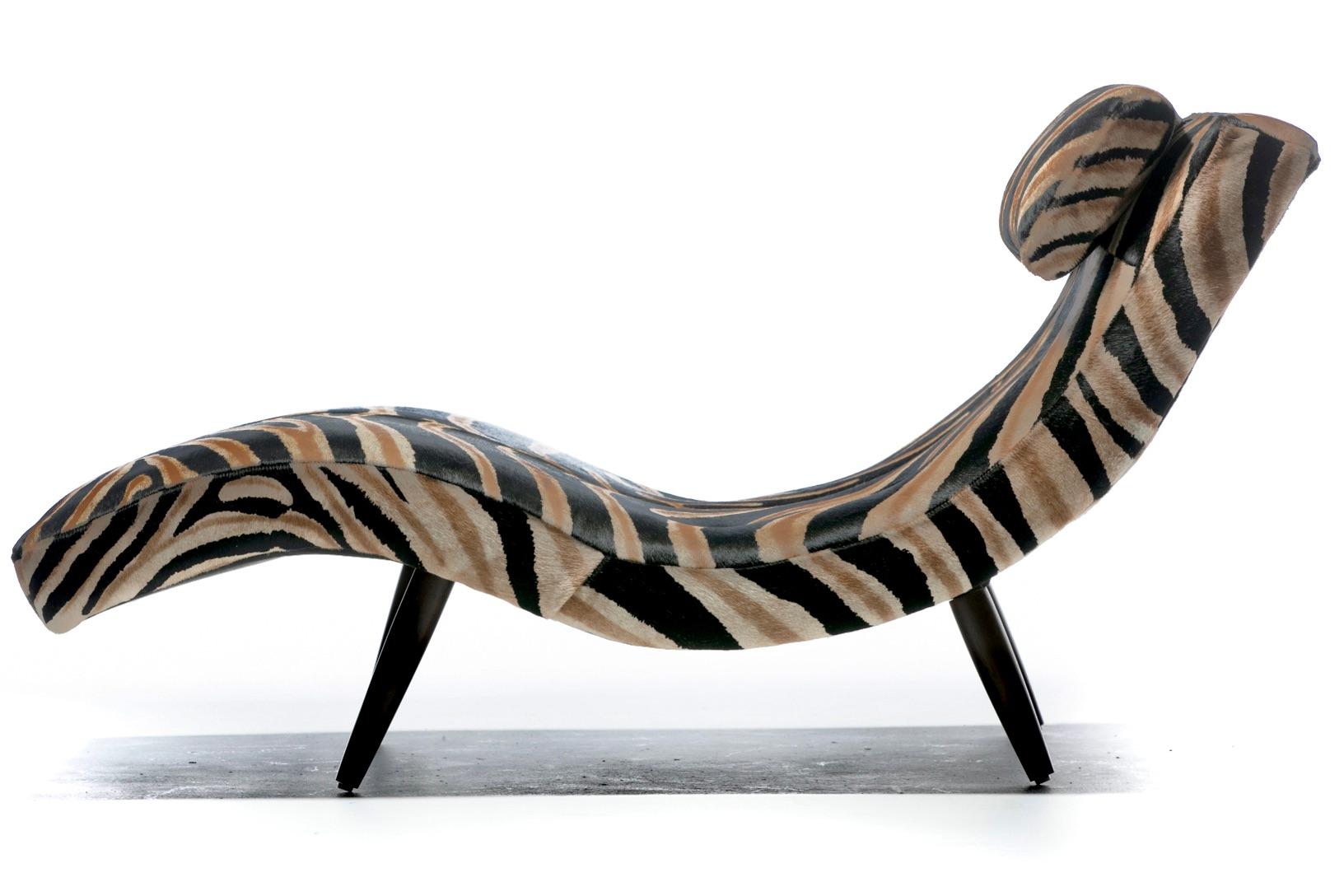 Adrian Pearsall Wave Chaise in Zebra Print Cowhide Upholstery For Sale 1
