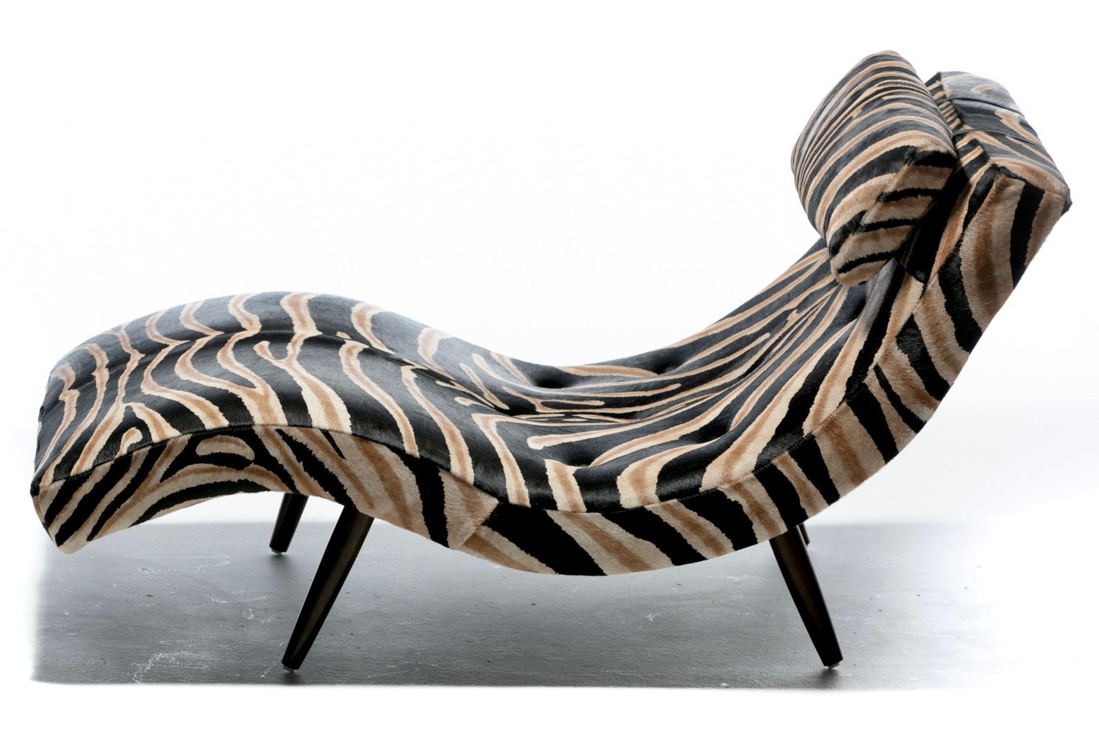 Adrian Pearsall Wave Chaise in Zebra Print Cowhide Upholstery For Sale 2