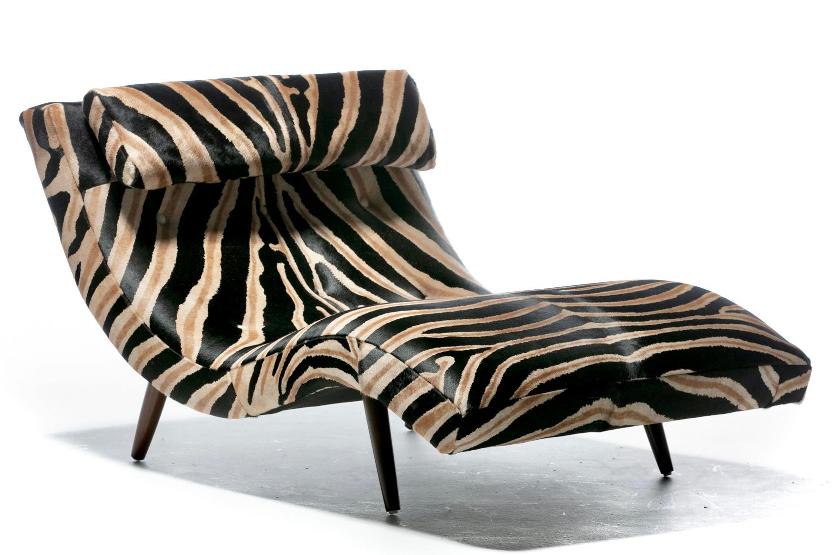 Adrian Pearsall Wave Chaise in Zebra Print Cowhide Upholstery For Sale 5