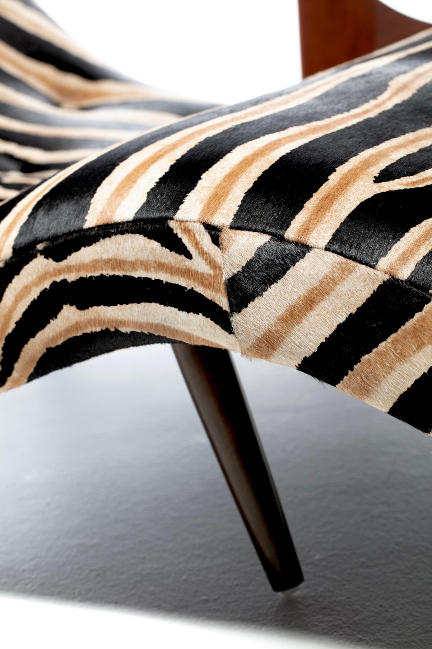 Adrian Pearsall Wave Chaise in Zebra Print Cowhide Upholstery For Sale 7