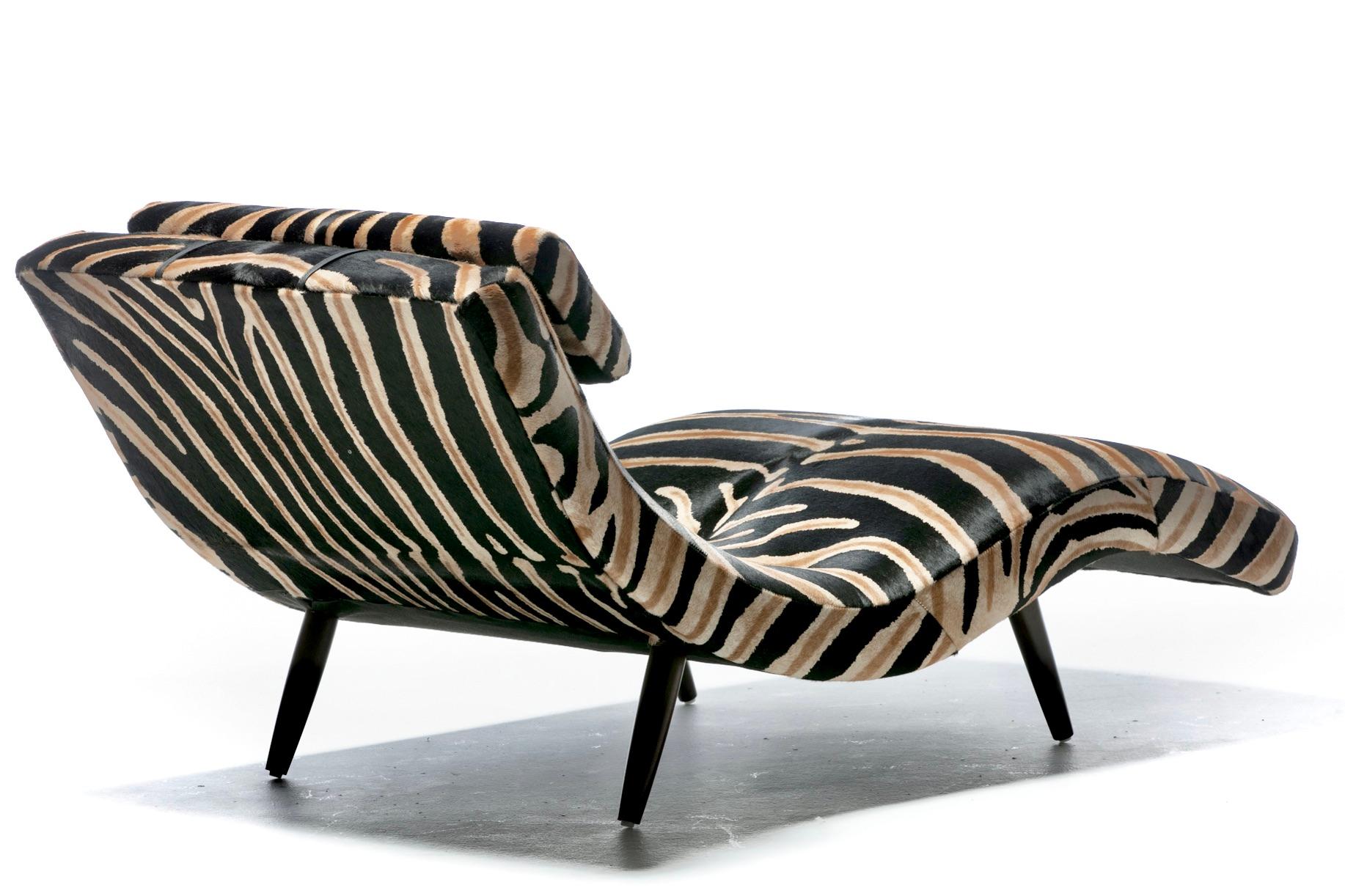 American Adrian Pearsall Wave Chaise in Zebra Print Cowhide Upholstery For Sale