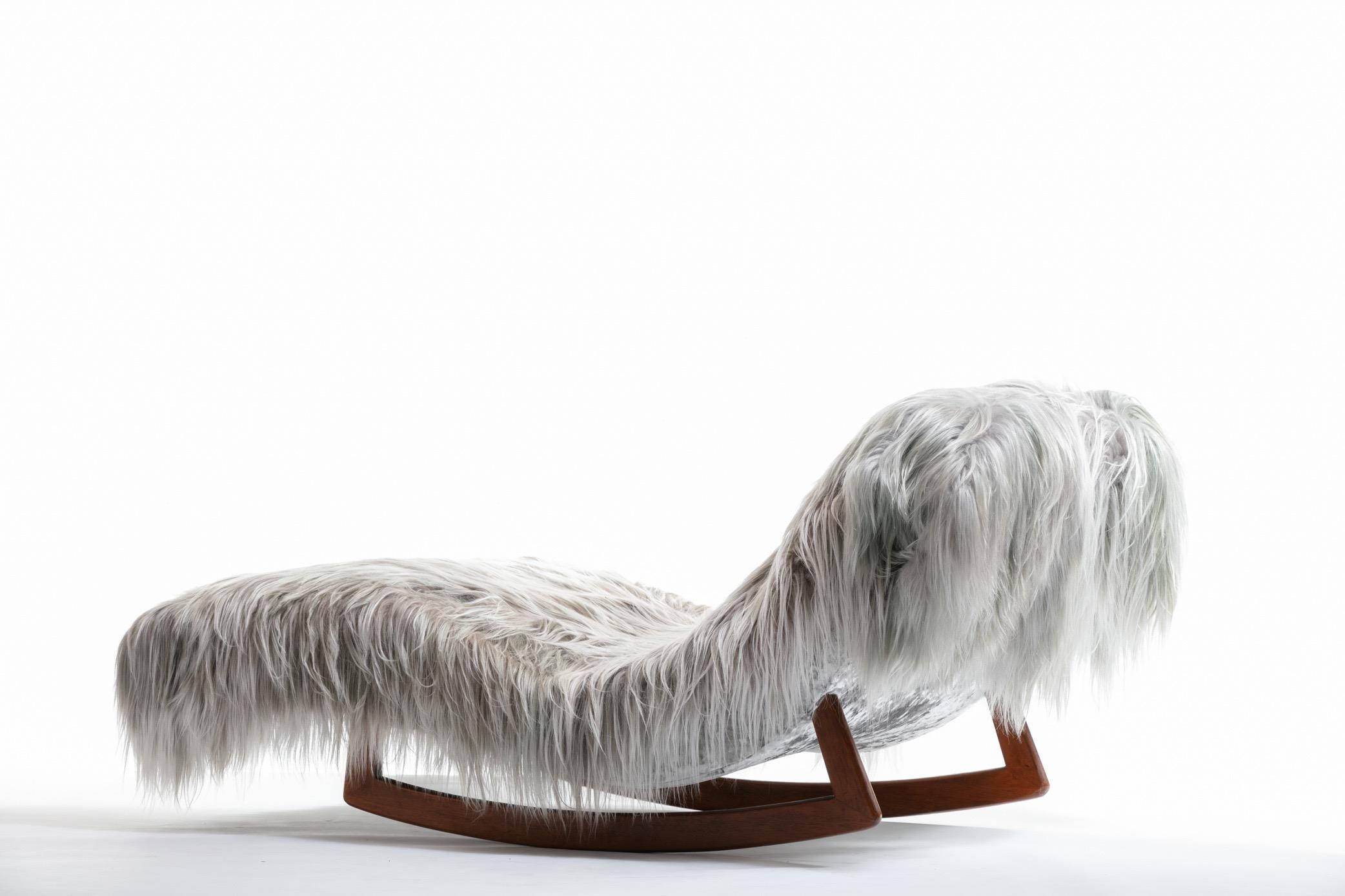 Vintage Adrian Pearsall Style Wave Rocking Chaise in Silver Long Hair Goat Fur 3