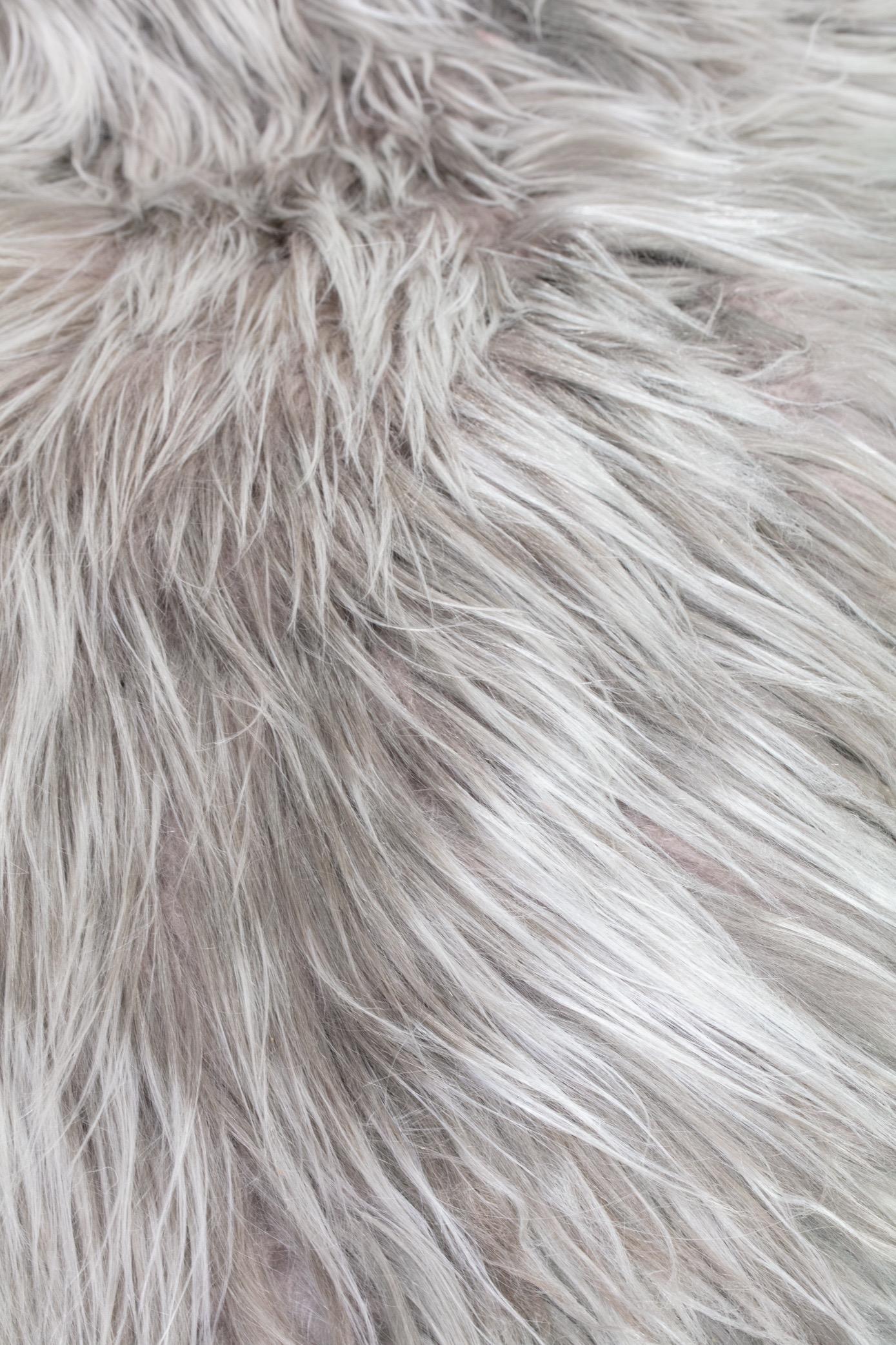 Mid-Century Modern Vintage Adrian Pearsall Style Wave Rocking Chaise in Silver Long Hair Goat Fur
