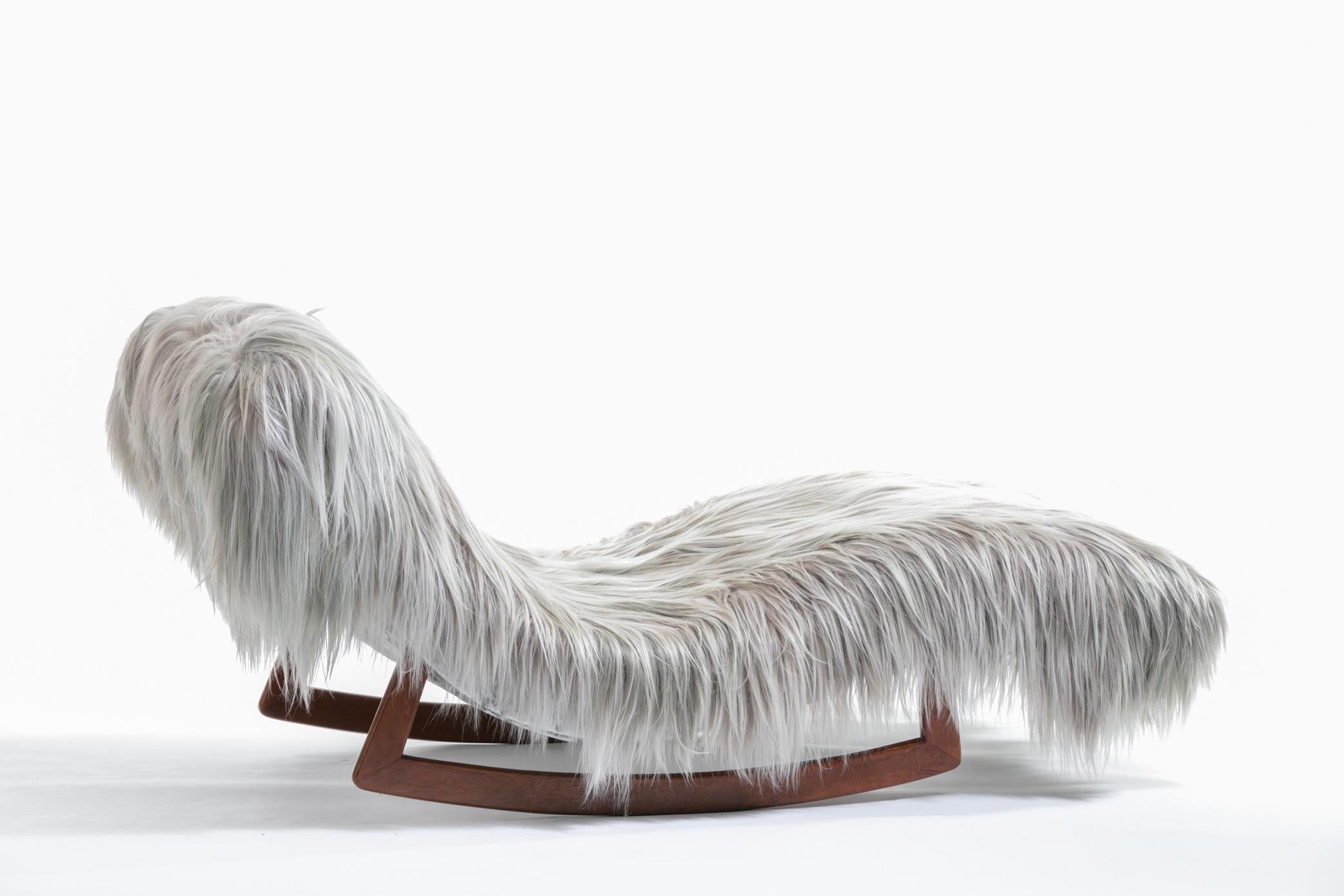 Late 20th Century Vintage Adrian Pearsall Style Wave Rocking Chaise in Silver Long Hair Goat Fur