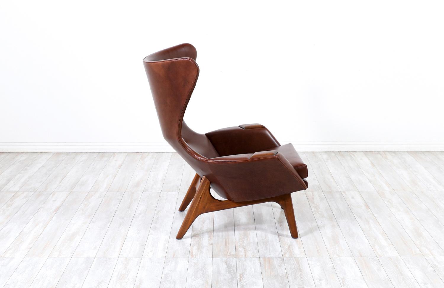Mid-Century Modern Adrian Pearsall Wingback Cognac Leather Lounge Chair 