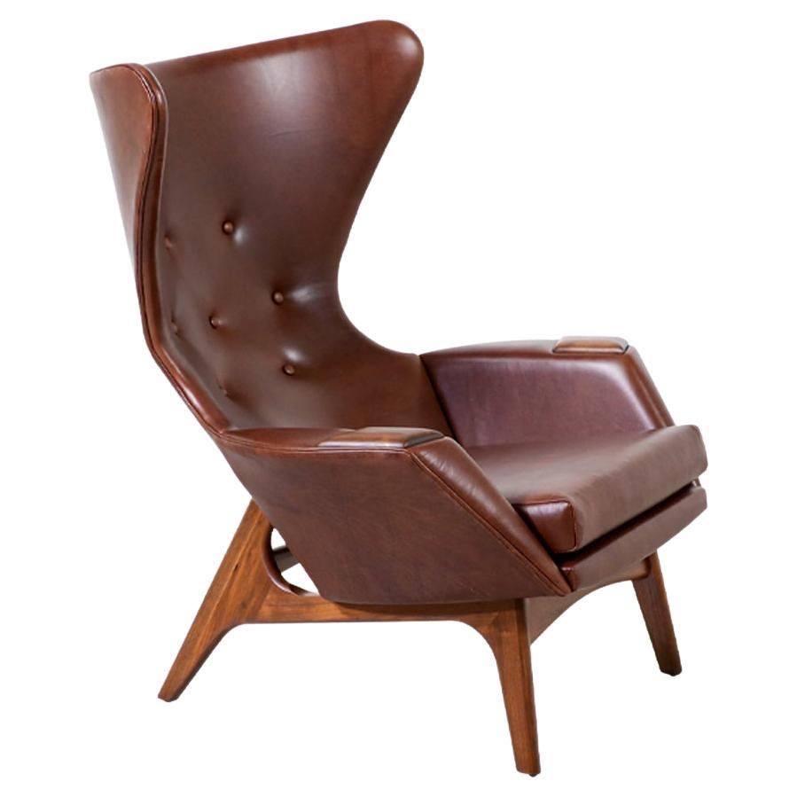 Adrian Pearsall Wingback Cognac Leather Lounge Chair 