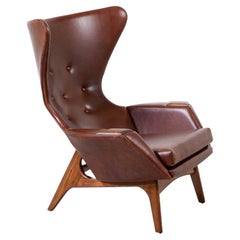 Adrian Pearsall Wingback Cognac Leather Lounge Chair 