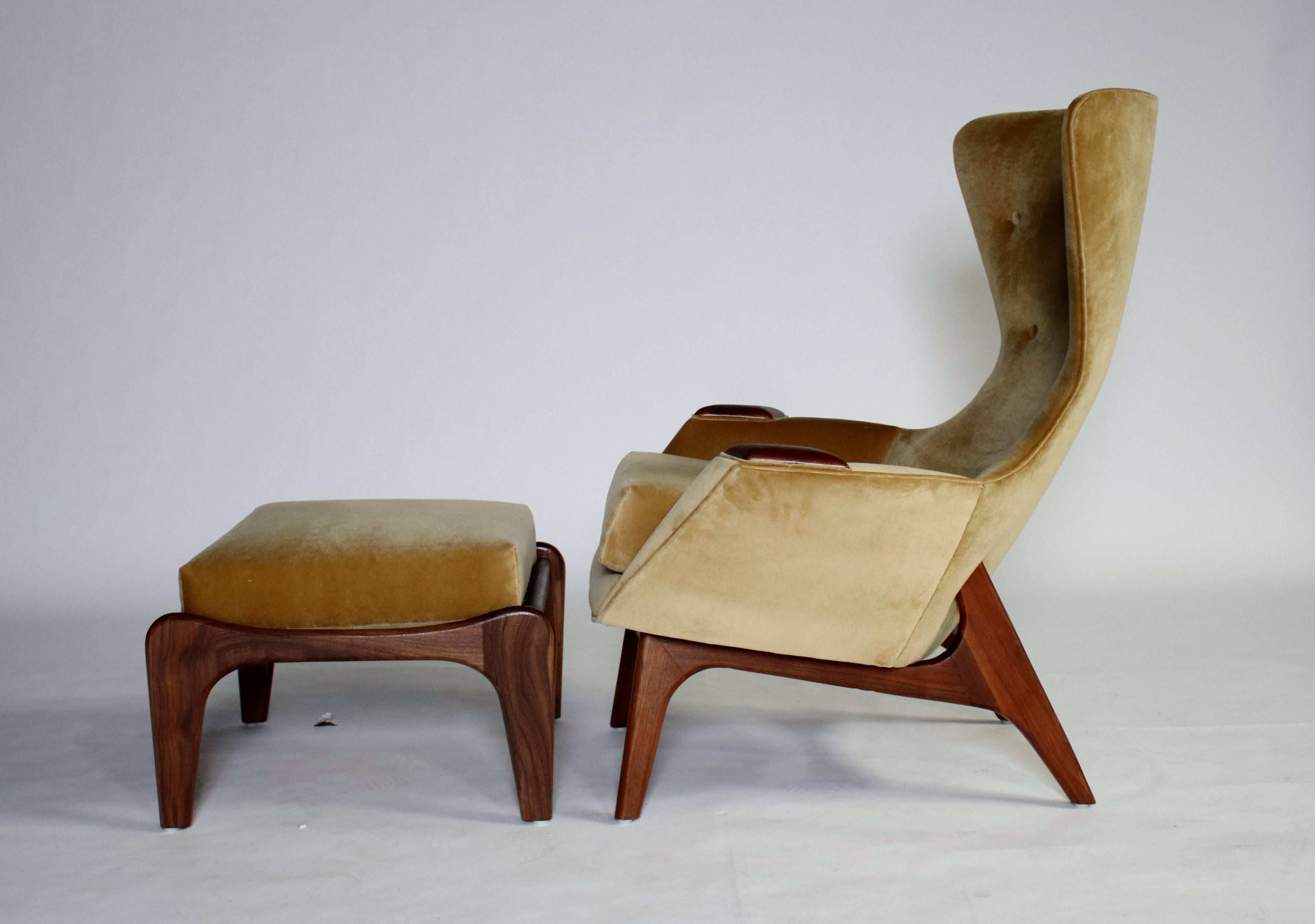 Mid-Century Modern Adrian Pearsall Wing Chair for Craft Associates Model 2231-C and Ottoman
