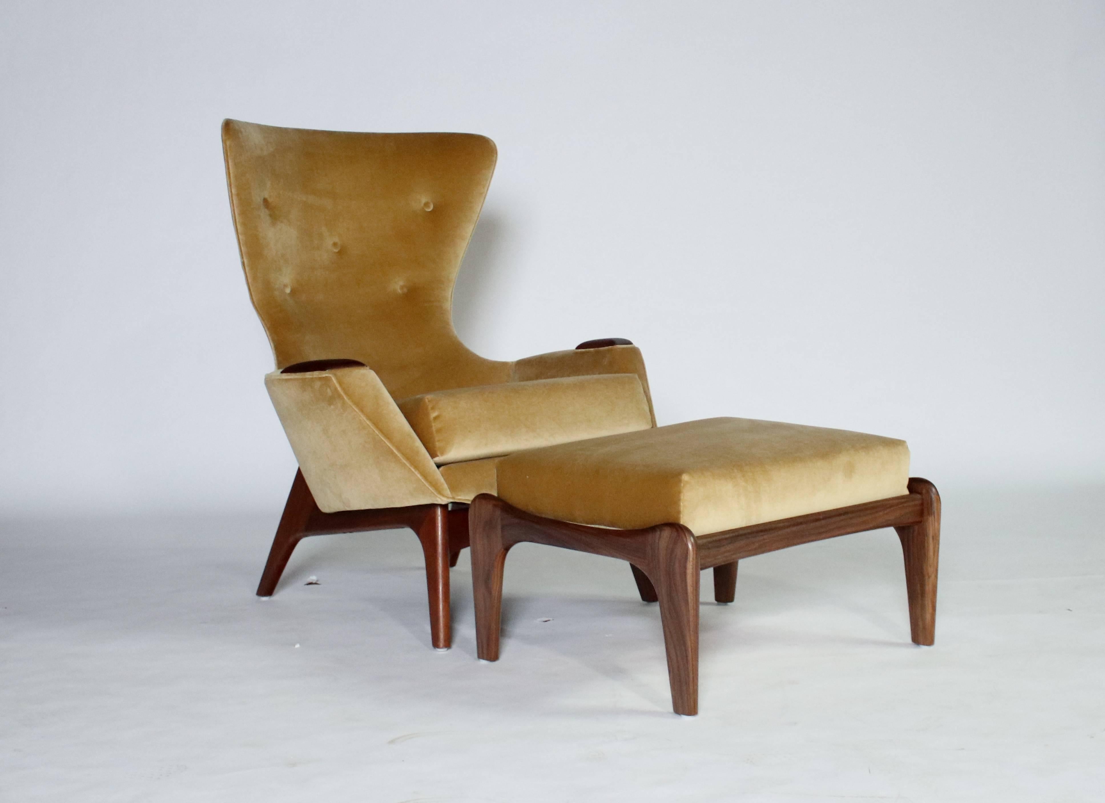 Mid-20th Century Adrian Pearsall Wing Chair for Craft Associates Model 2231-C and Ottoman