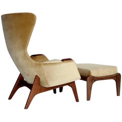 Adrian Pearsall Wing Chair for Craft Associates Model 2231-C and Ottoman