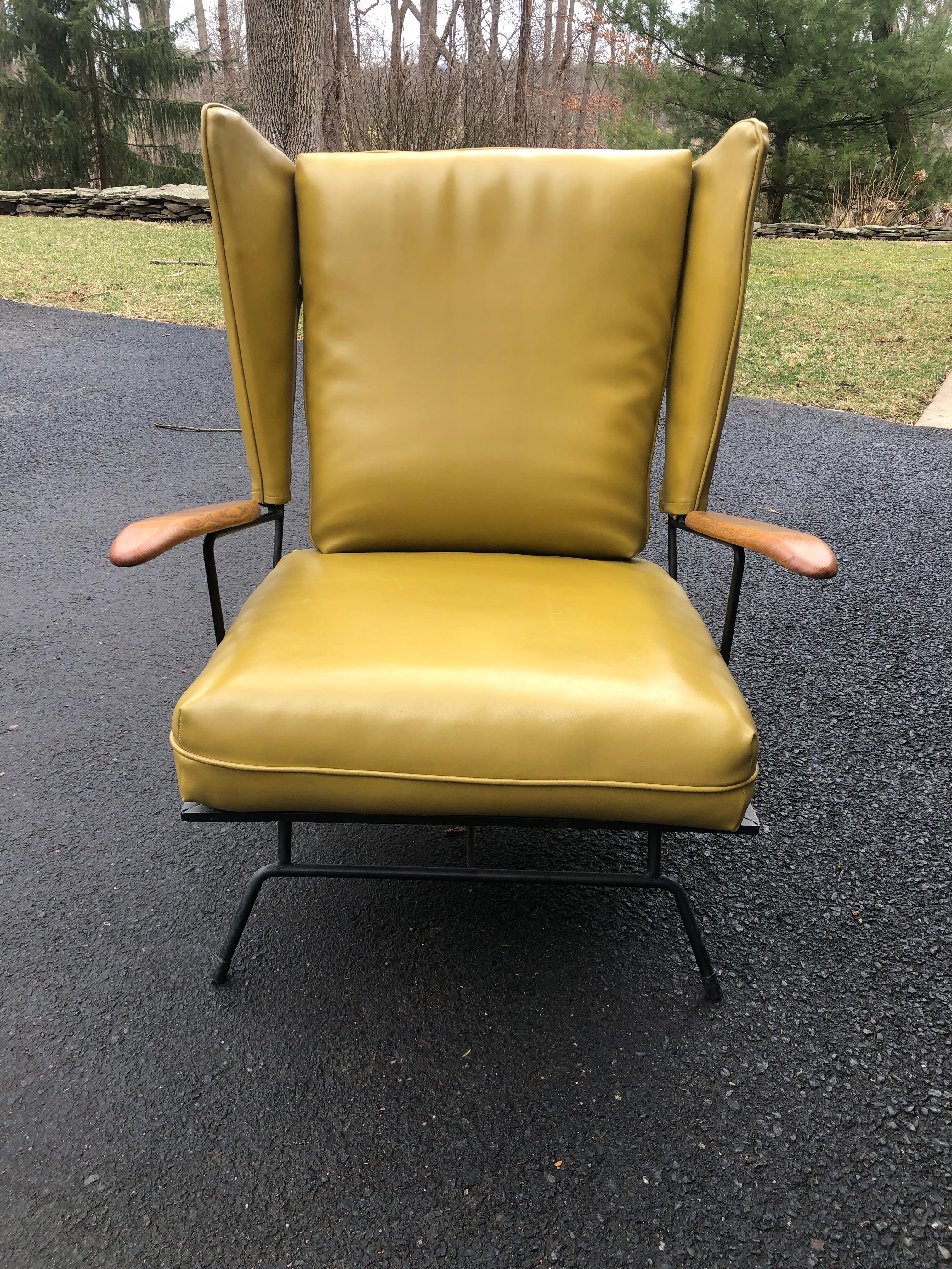 Mid-Century Modern Adrian Pearsall Wing Chair Selrite Iron Frame For Sale