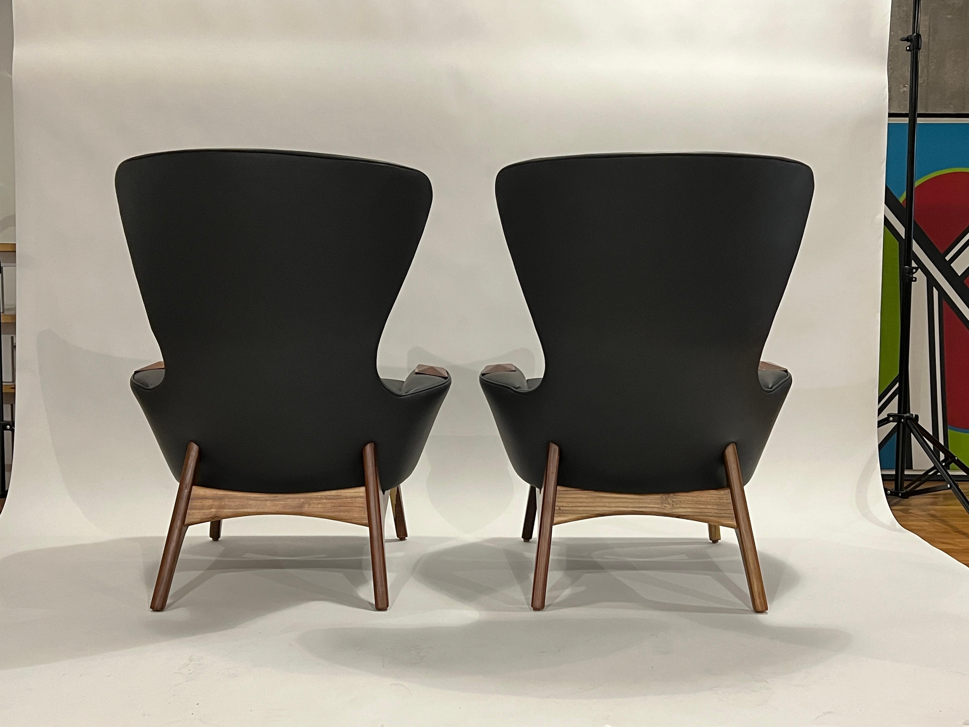 Walnut Adrian Pearsall Wing Chairs Model 2231-C, Pair For Sale