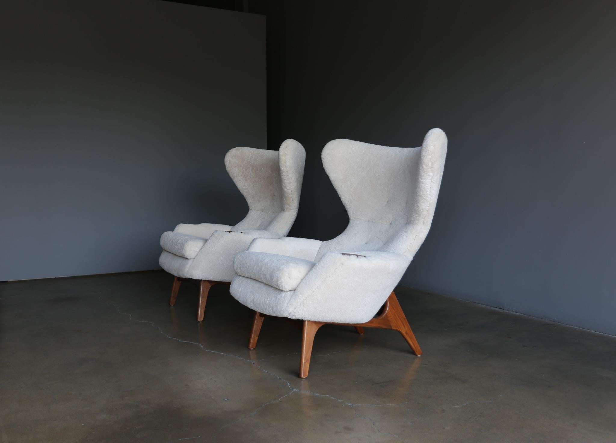 Adrian Pearsall Wing High back chairs in Shearling for Craft Associates, circa 1965.