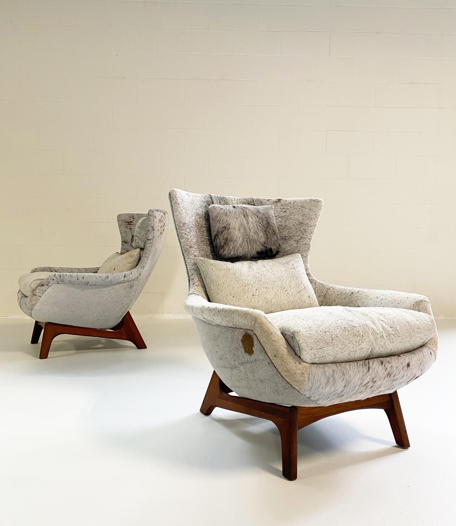 American Adrian Pearsall Wingback Chairs Restored in Brazilian Cowhide