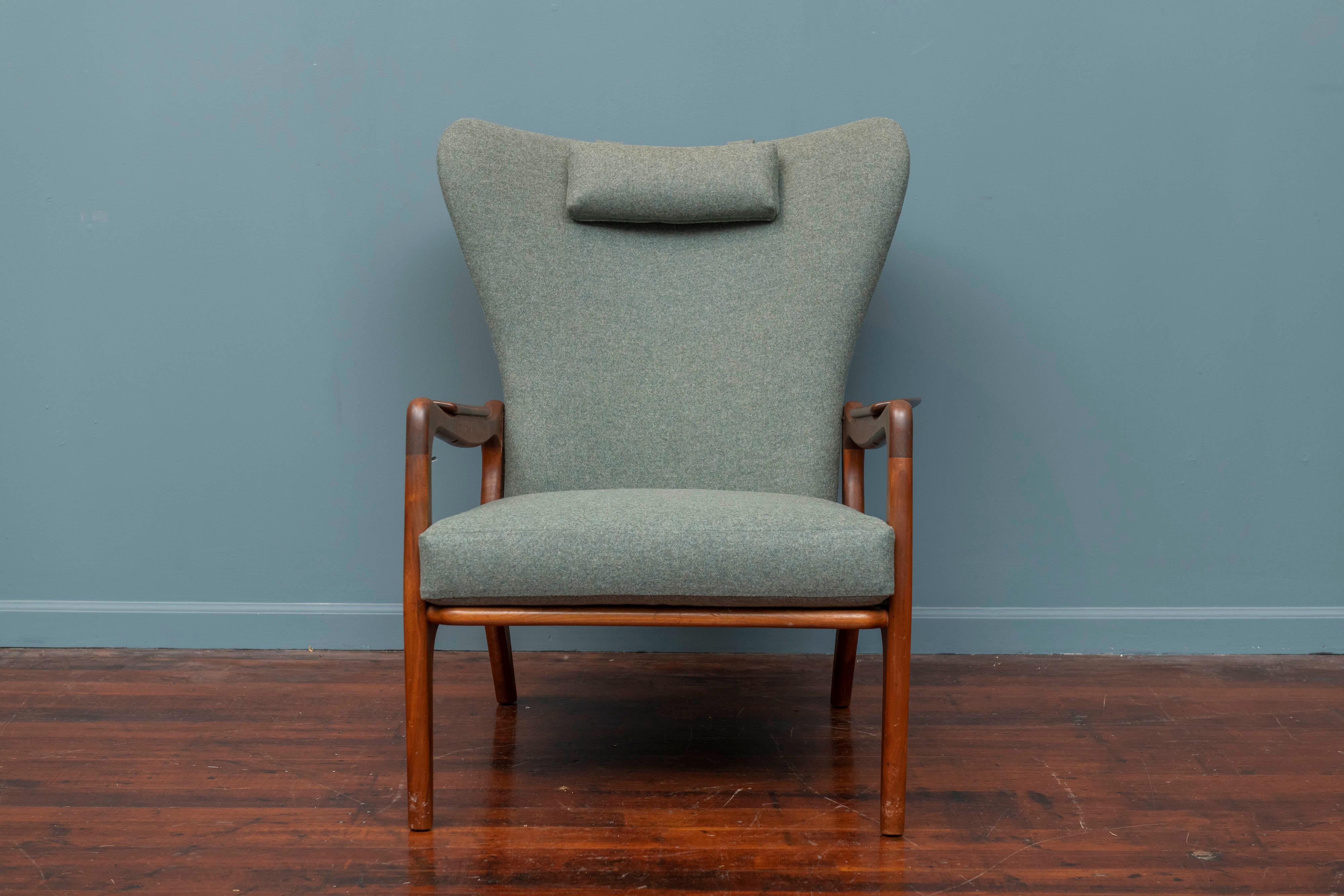 Adrian Pearsall design wingback lounge chair for Craft Associates, U.S.A., 1960s. Newly upholstered with new webbing, very comfortable with a removable neck pillow.