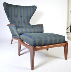 Adrian Pearsall Wingback Peacock Lounge Chair 2231-C and Ottoman
