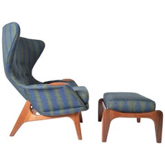 Adrian Pearsall Wingback Peacock Lounge Chair 2231-C and Ottoman